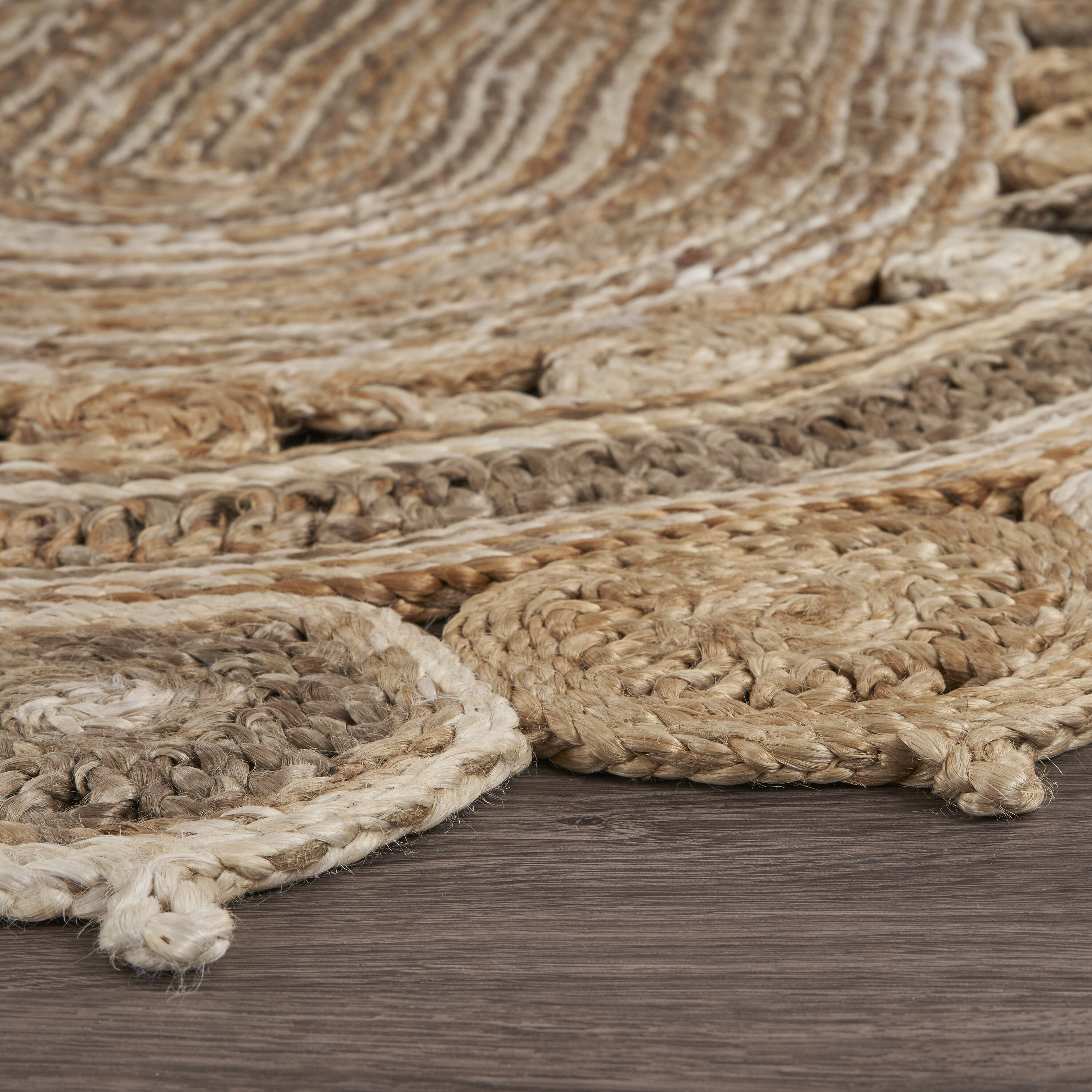 Handmade Braided Oval Beige and Gray Wool Rug