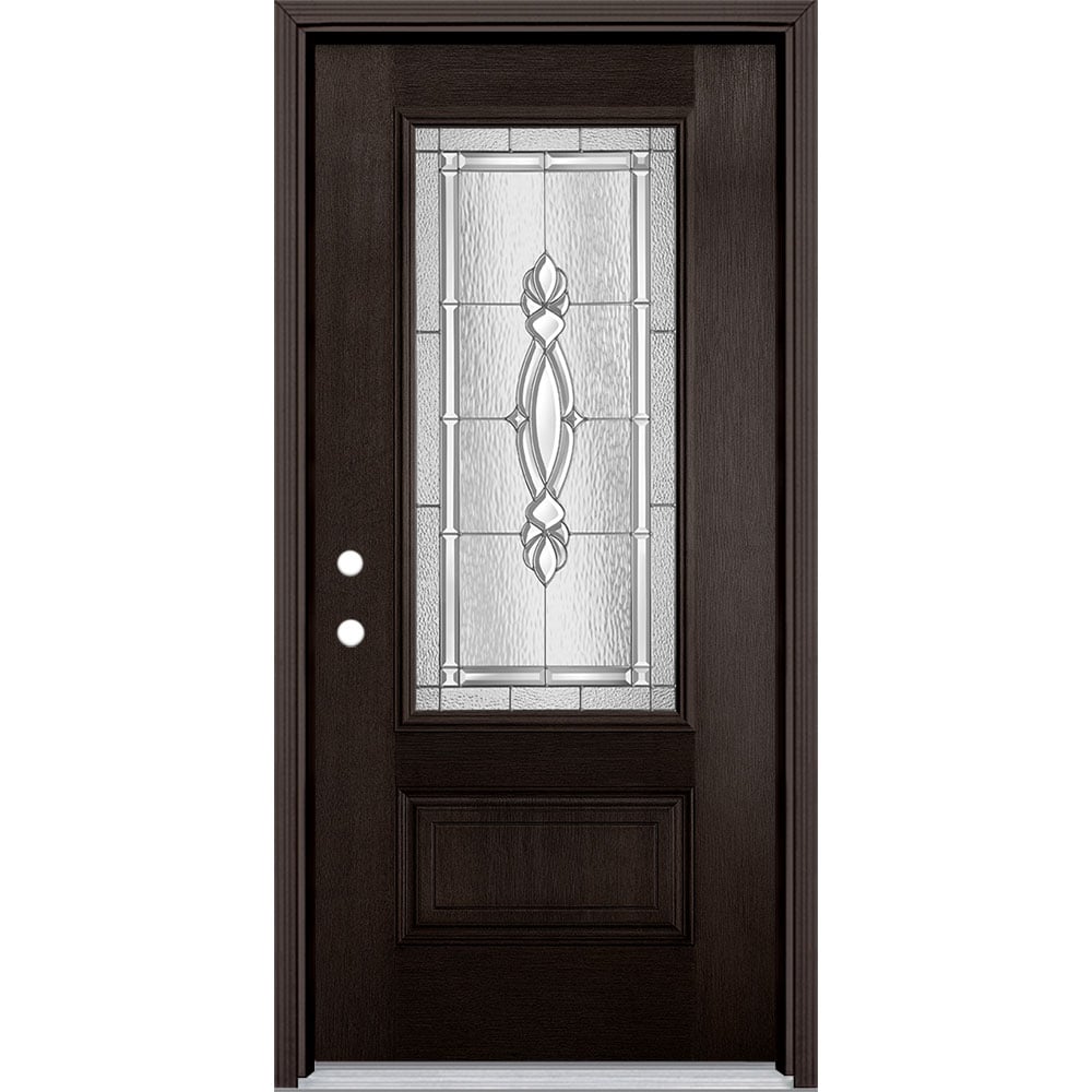 Masonite 3421654 Panama 36-in x 80-in Fiberglass 3/4 Lite Right-Hand Inswing Walnut Stained Prehung Single Front Door with Brickmould Insulating Core