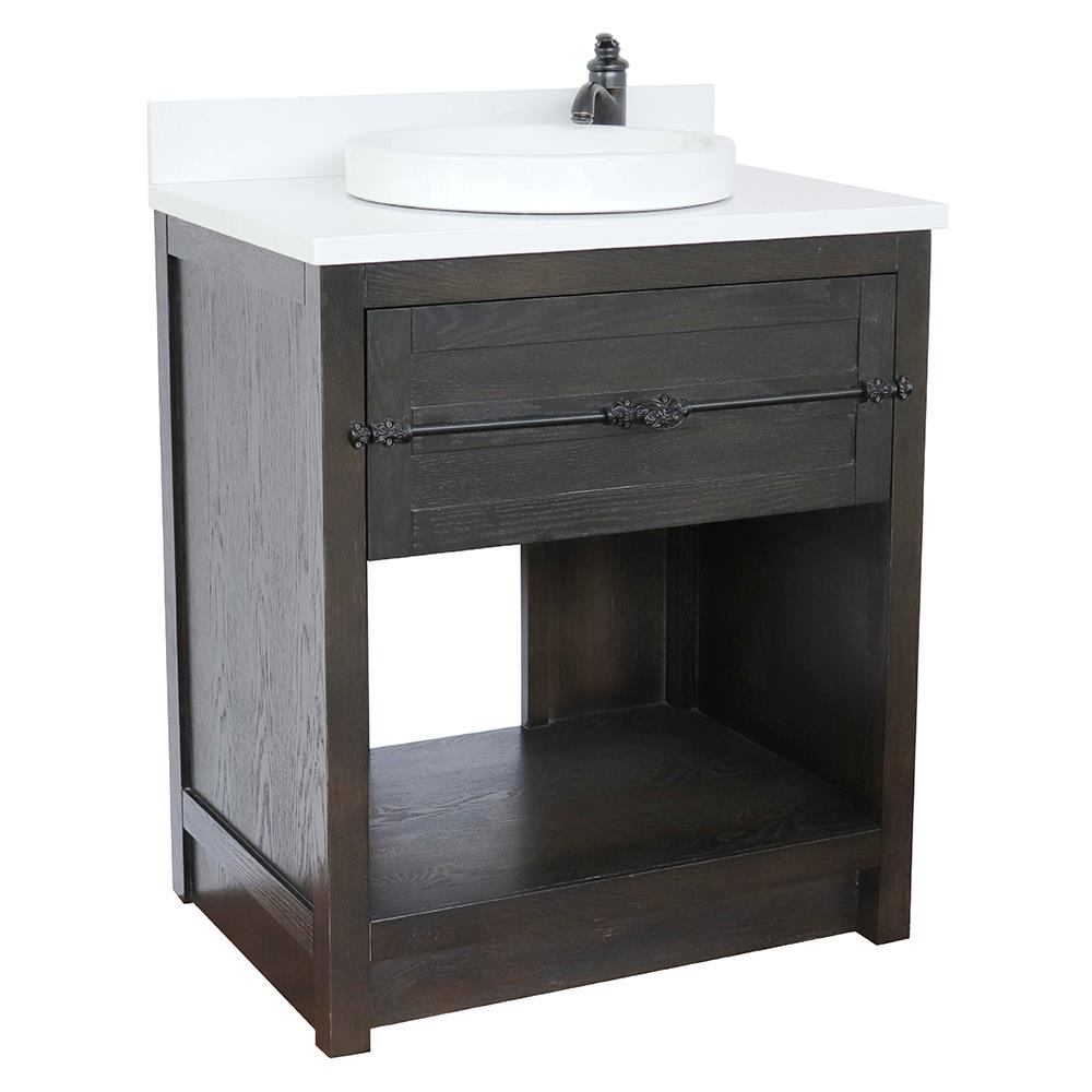 Bellaterra Home LV0101-BA-WERD Homestead Collection 31-in Brown Ash Single Sink Bathroom Vanity with White Quartz Top