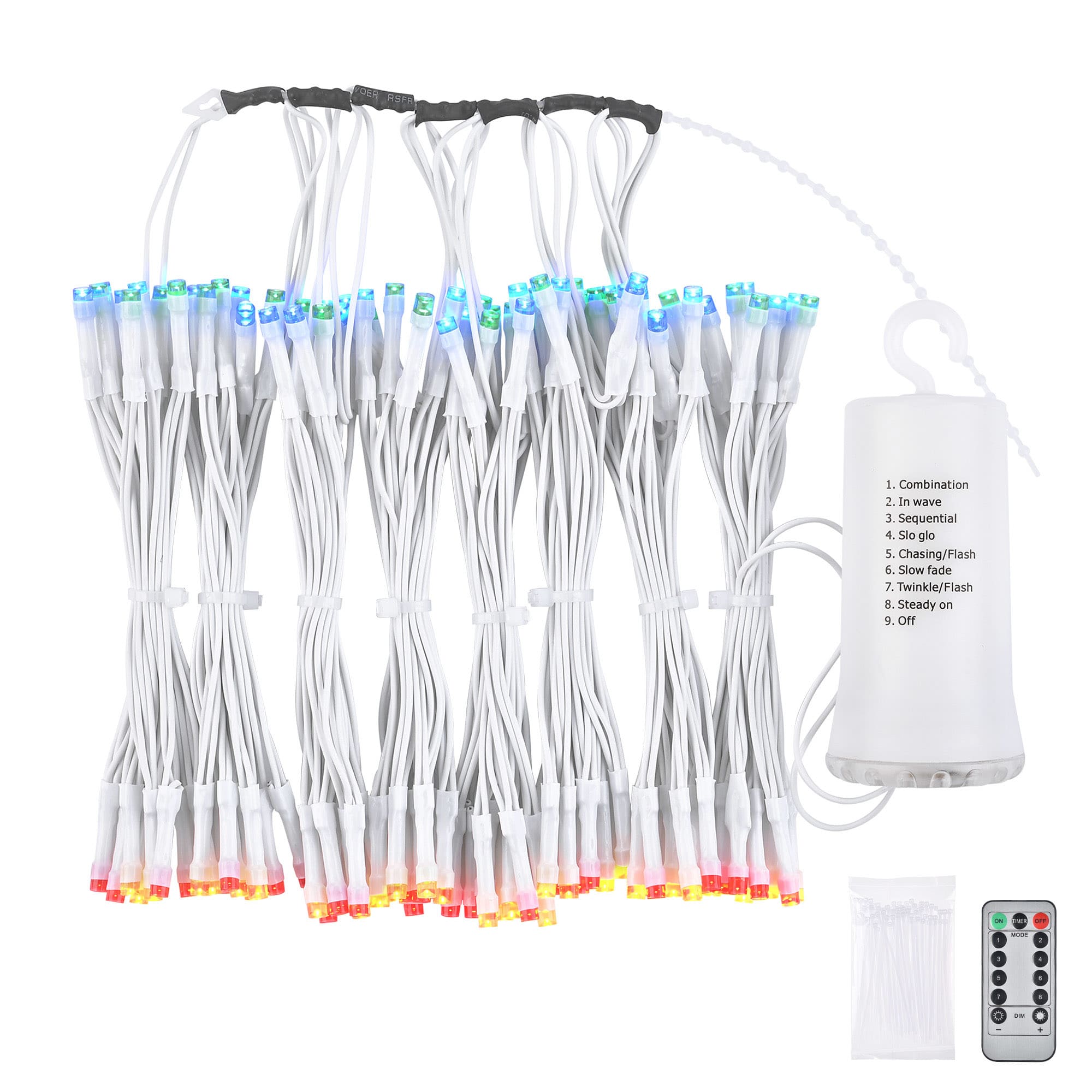 Yescom 07USL010-10FB-RGB-LO Patio Umbrella Solar String Light with Remote Control Timer Fit 8-Rib 8/9/10 Ft Outdoor Shade 128 RGB LED 8 Mode