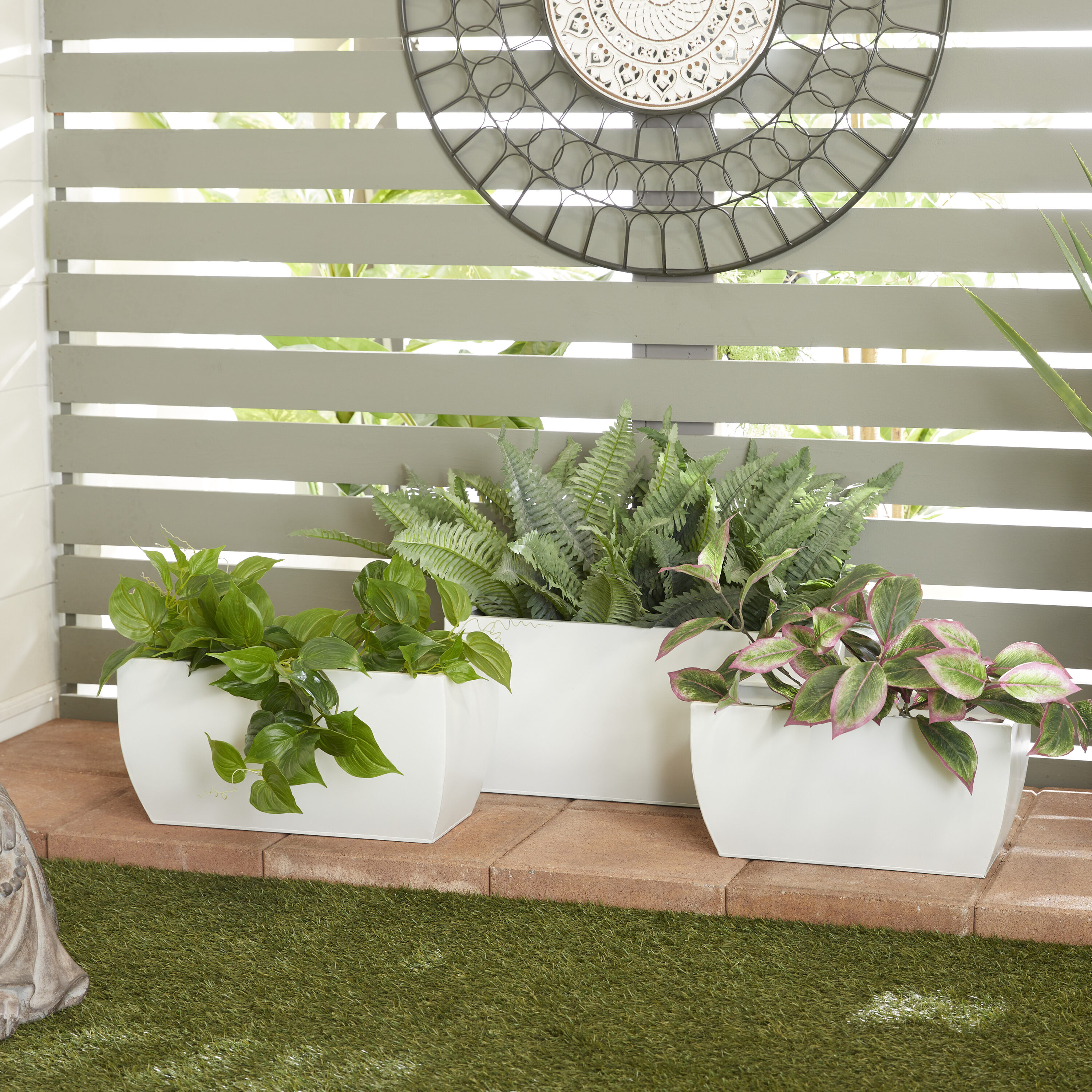 Grayson Lane 78428 3 -Pack Rectangle 9.0-in W x 9-in H x 9-in D White Metal Contemporary/Modern Indoor/Outdoor Planter