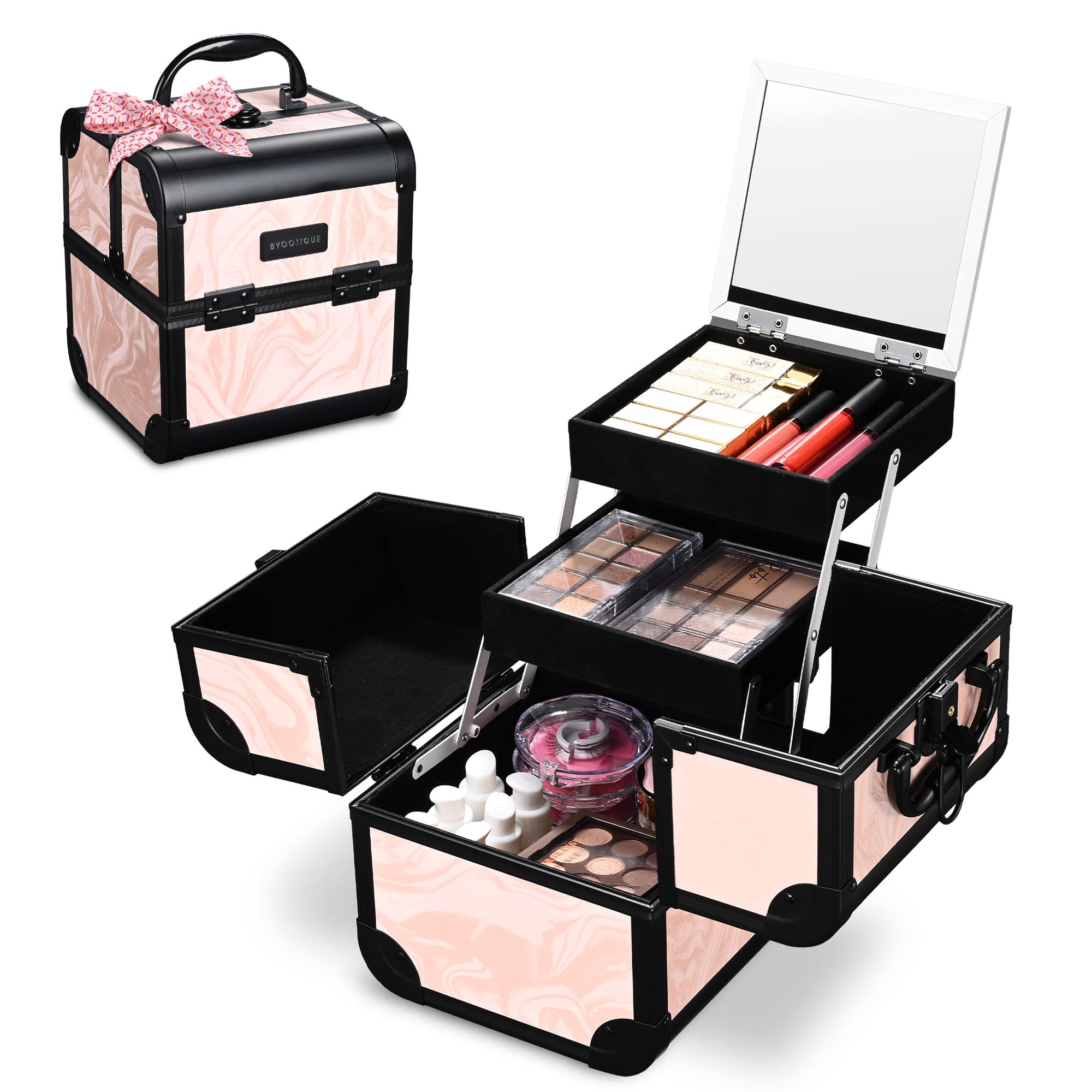 Yescom 12MKC028-S-CTB12-LO Byootique Makeup Train Case Cosmetic Organizer with Mirror Tray Artist CB Dusk