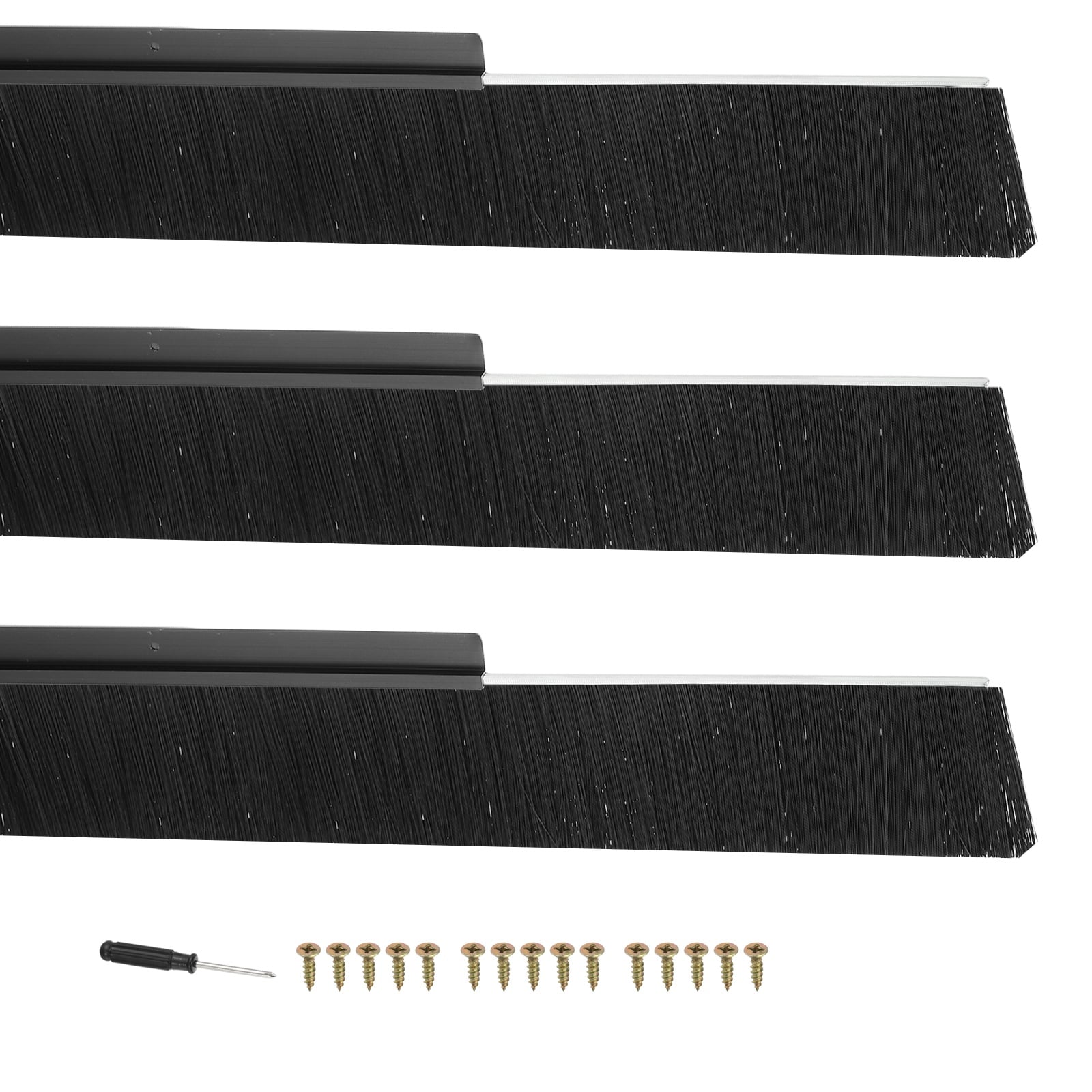PATIKIL Door Brush Sweeps 3.54 Inch Bristles x 39.37 Inch Long 3 Sets H-shape Aluminum Alloy Holder Brush Sweep for Bottom of Door Seal Garage Weather Stripping Black/Black #S25093001UX7519