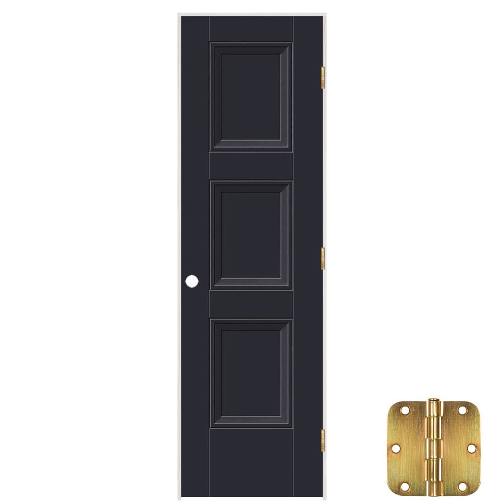 Masonite 641367 24-in x 80-in Midnight Solid core 3-panel Left hand Smooth Prefinished Molded composite Flat Jamb Single Prehung Interior Door