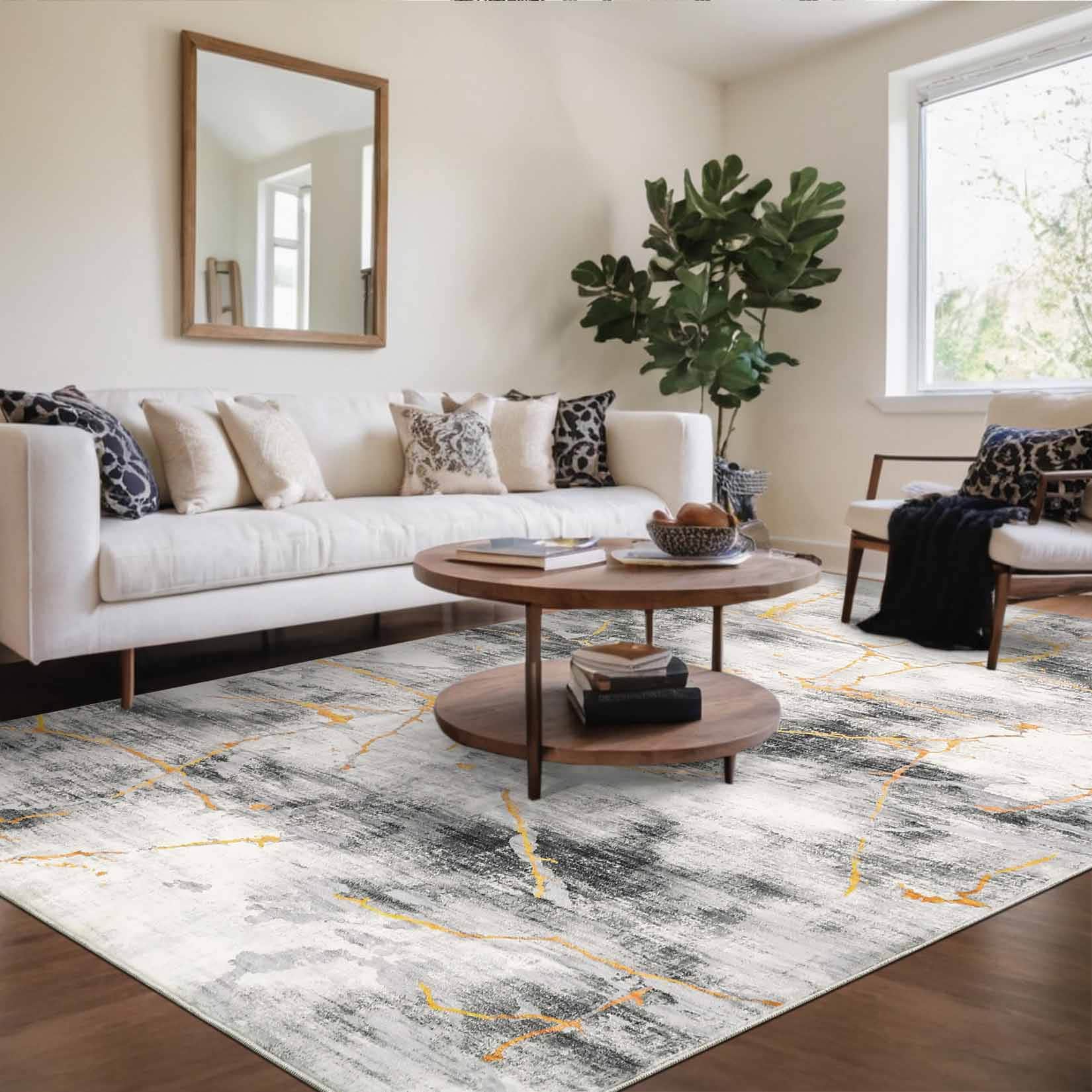 Garvee YXY-LO-PHO-16KJHF0Q 8 x 10 (ft) Loomed Polyester Black Gray Rectangular Indoor Abstract Mid-Century Modern Machine washable Area rug