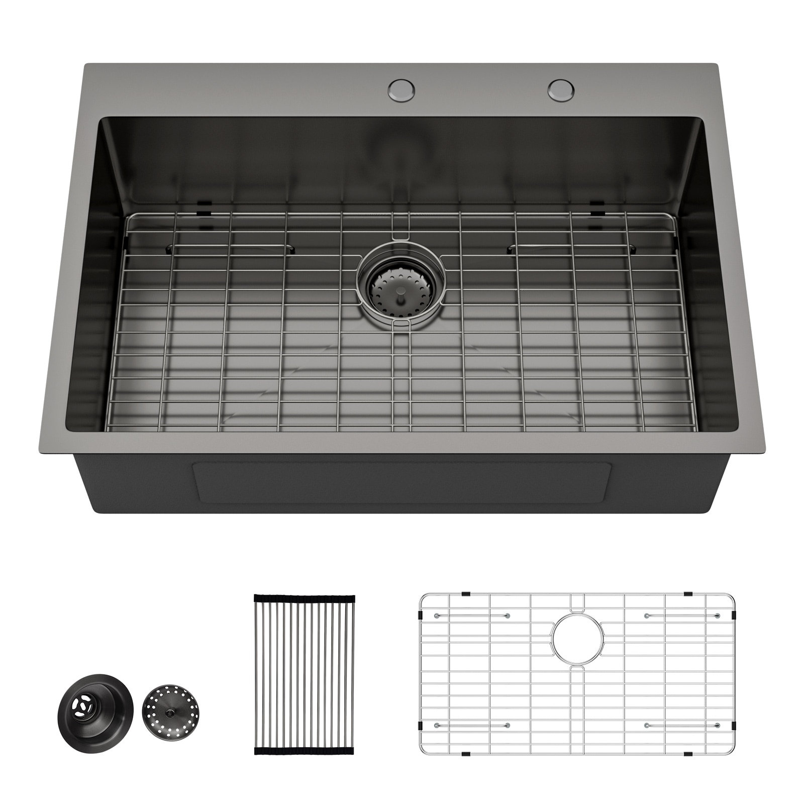 Lordear 30-in x 22-in Drop-in Gunmetal Black 16-Gauge Stainless Steel Single Bowl Kitchen Sink