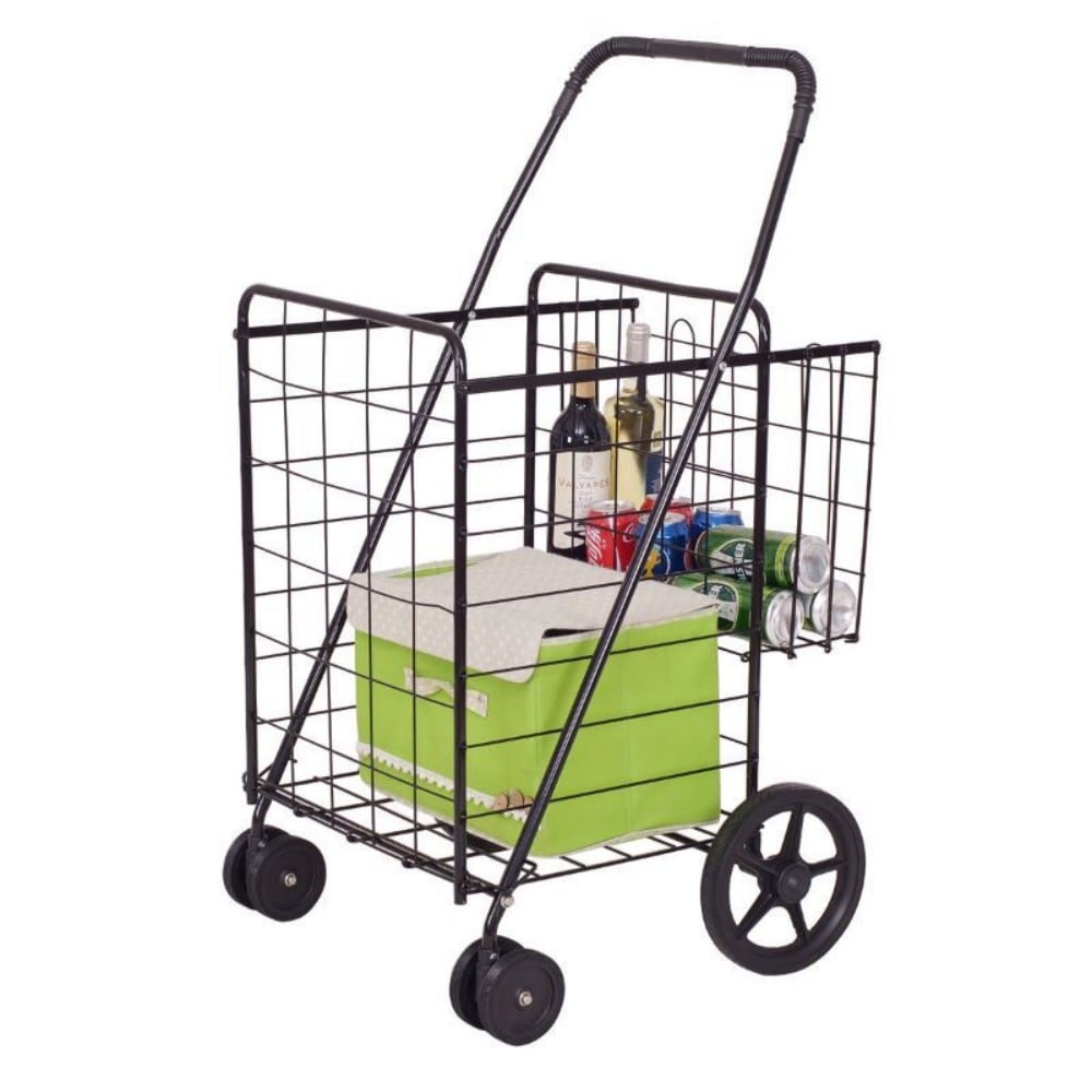 Tatayosi Jumbo Capacity Folding Shopping Cart With Swiveling Wheels And Dual Storage Baskets #RY-02HAEN97
