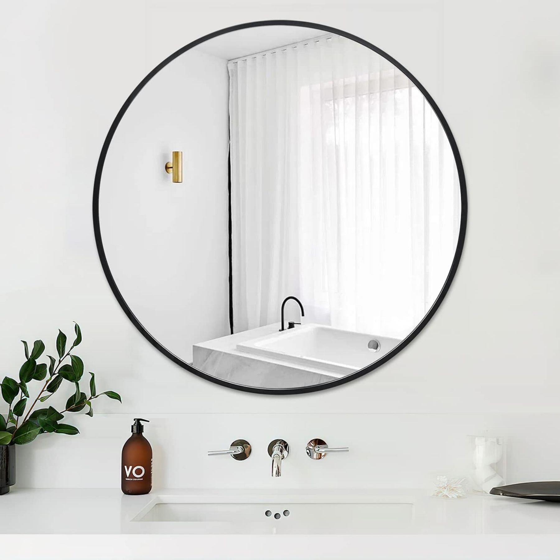 WELLFOR MR 36-inch Framed Bathroom Mirror 36-in x 36-in Black Round Framed  Bathroom Vanity Mirror in the Bathroom Mirrors department at