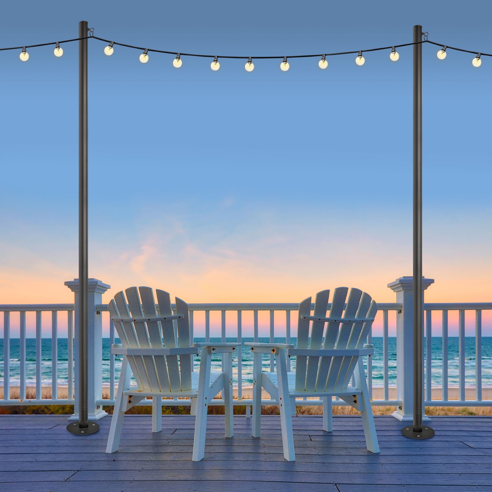 Black Steel 10-Foot String Light Poles Multipack for Deck Mount