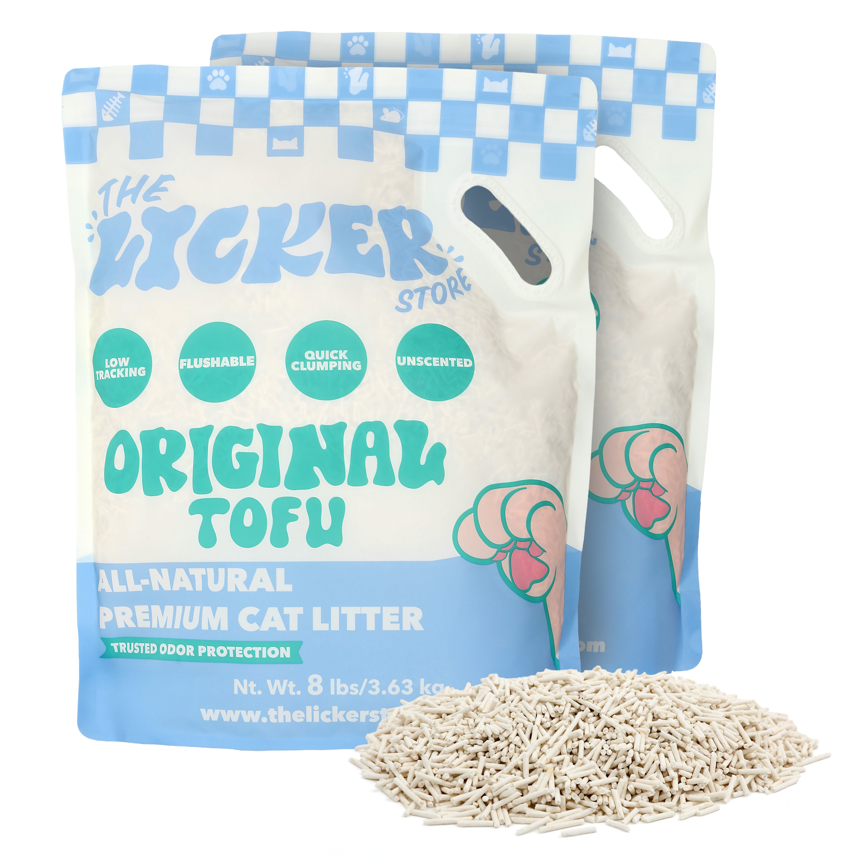 The Licker Store Ultra Absorbent Fast Clumping Flushable Natural Tofu Cat Litter - 8 LBS x 2 Bags