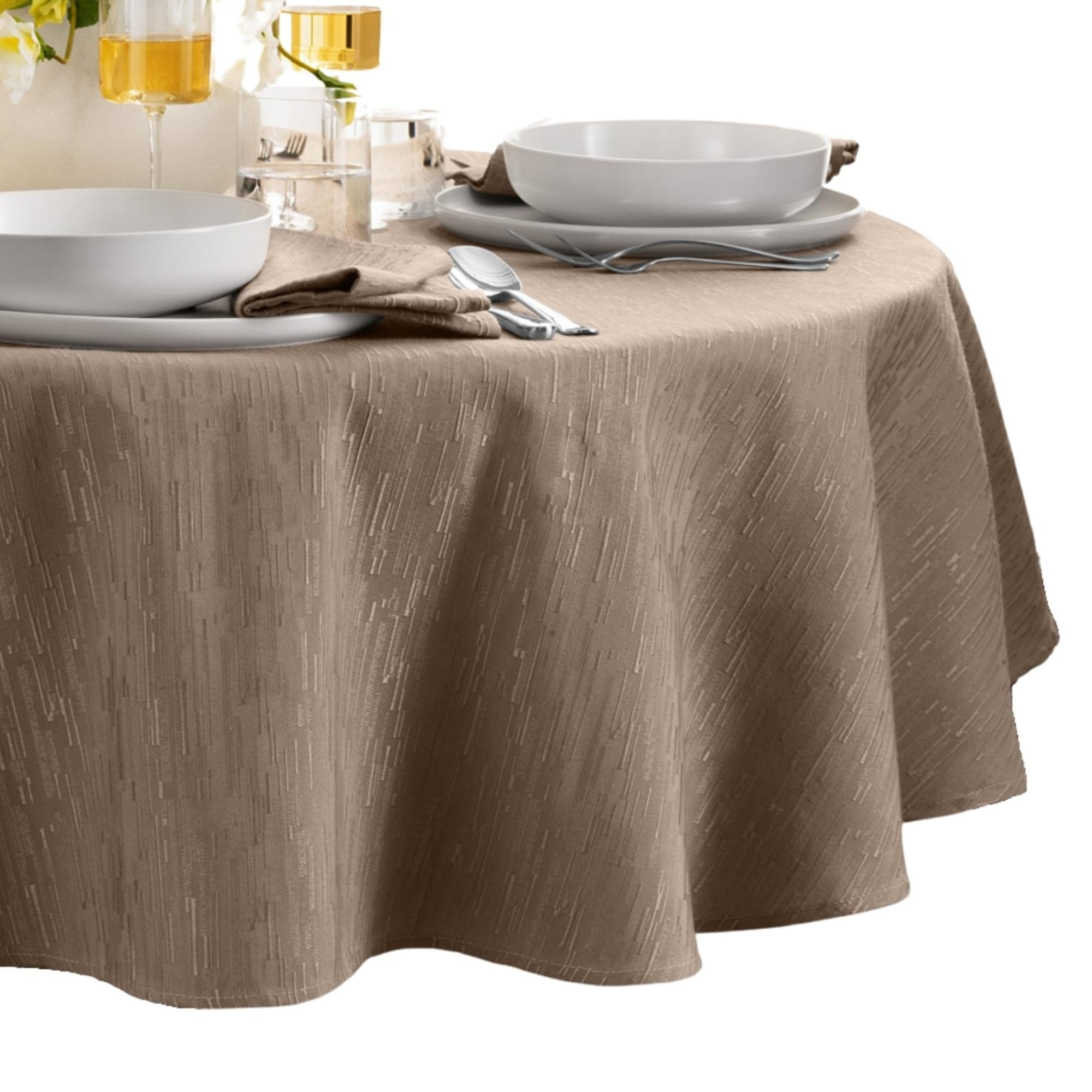 Elrene Home Fashions 194590065911 Continental Water Stain Resistant 70" Round Indoor Taupe Table Cover for 60-in round