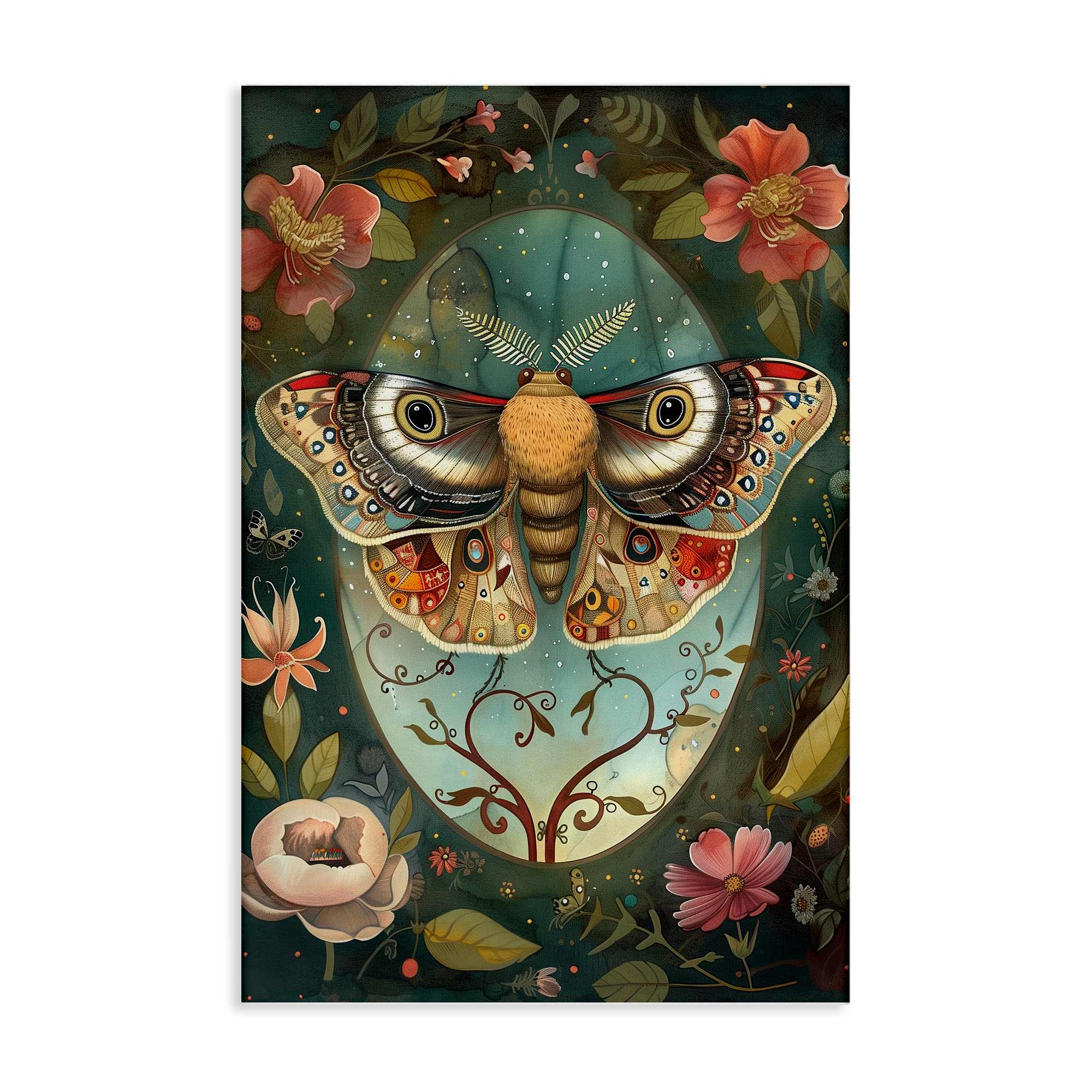 Stupell Industries BT-882-CN-16X24 Ornate Botanicals and  Moth Canvas design by The Dutch Lady
