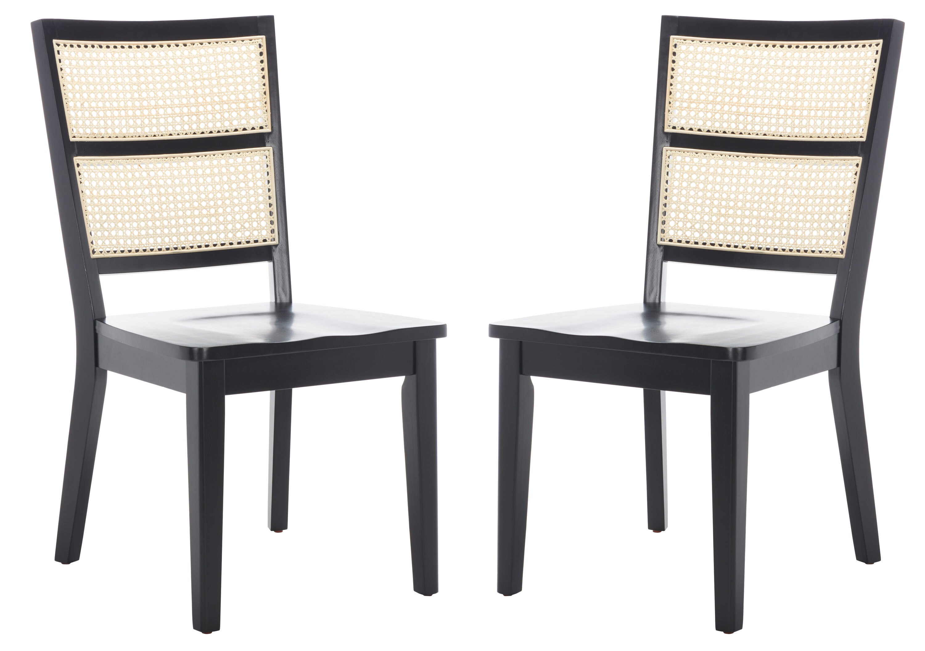 Black and Natural Woven Rattan Back Dining Chair Set