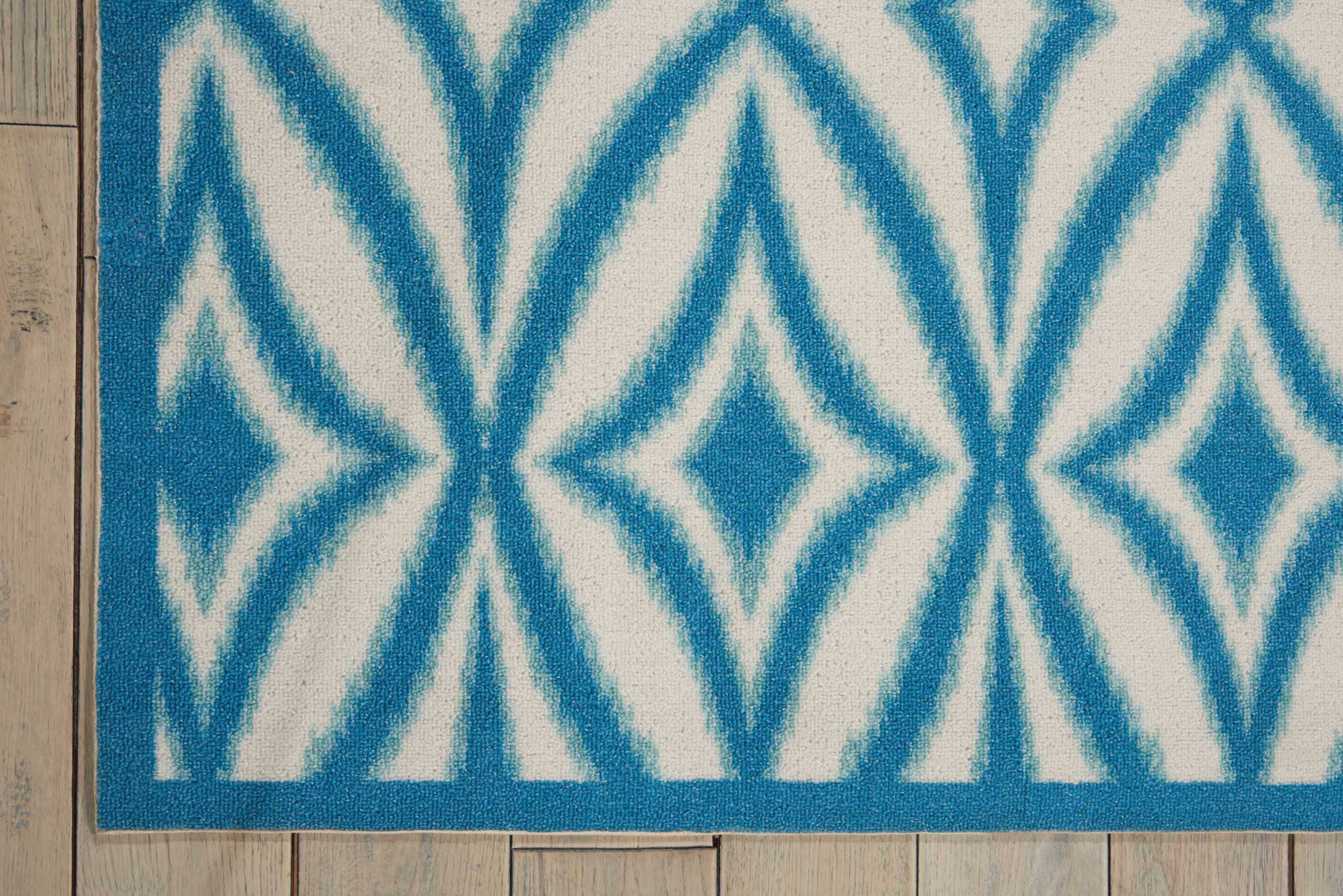 Azure and White Synthetic Rectangular Area Rug with Diamond Pattern
