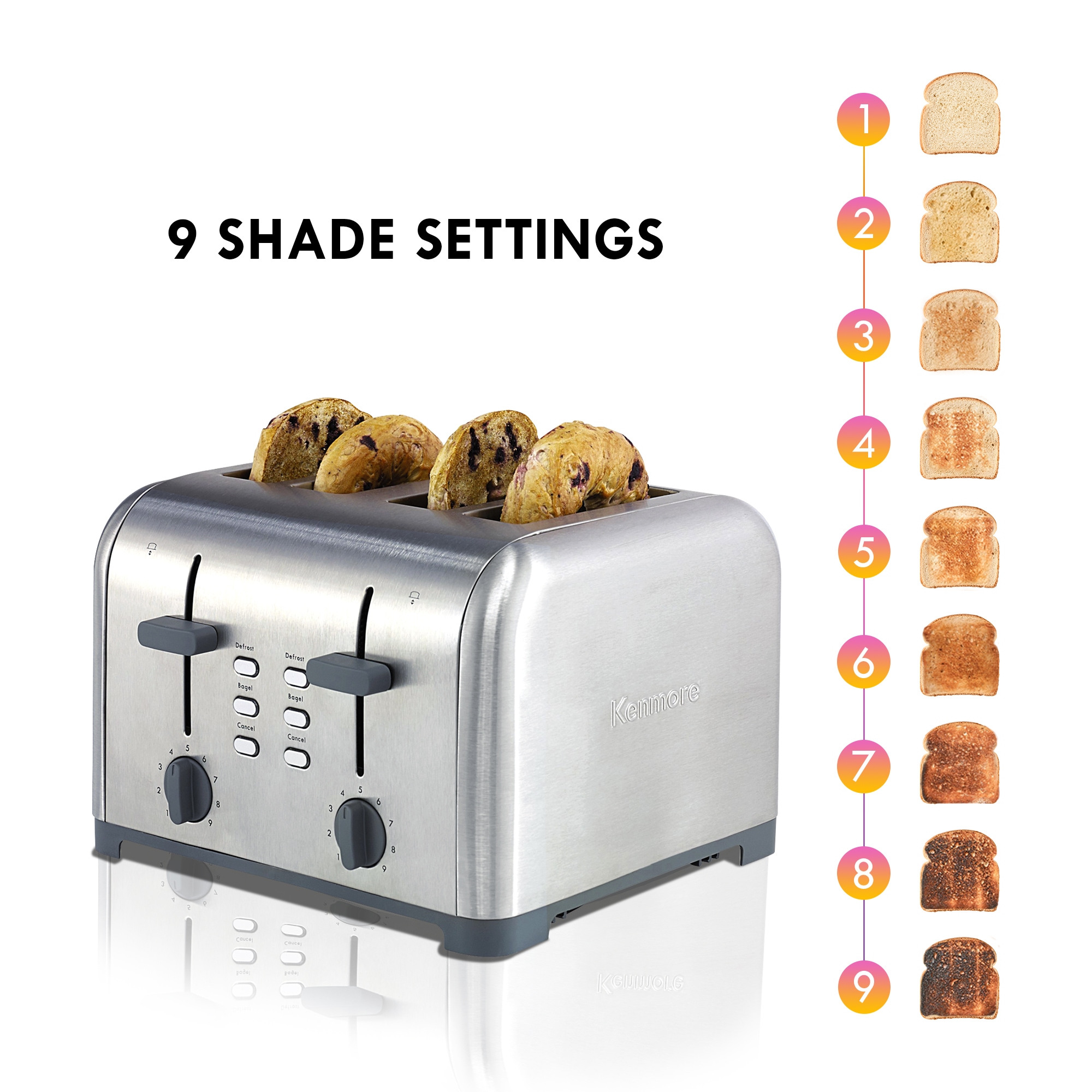 GE 4-Slice Stainless Steel Wide Slot Toaster with 7 Shade Settings
