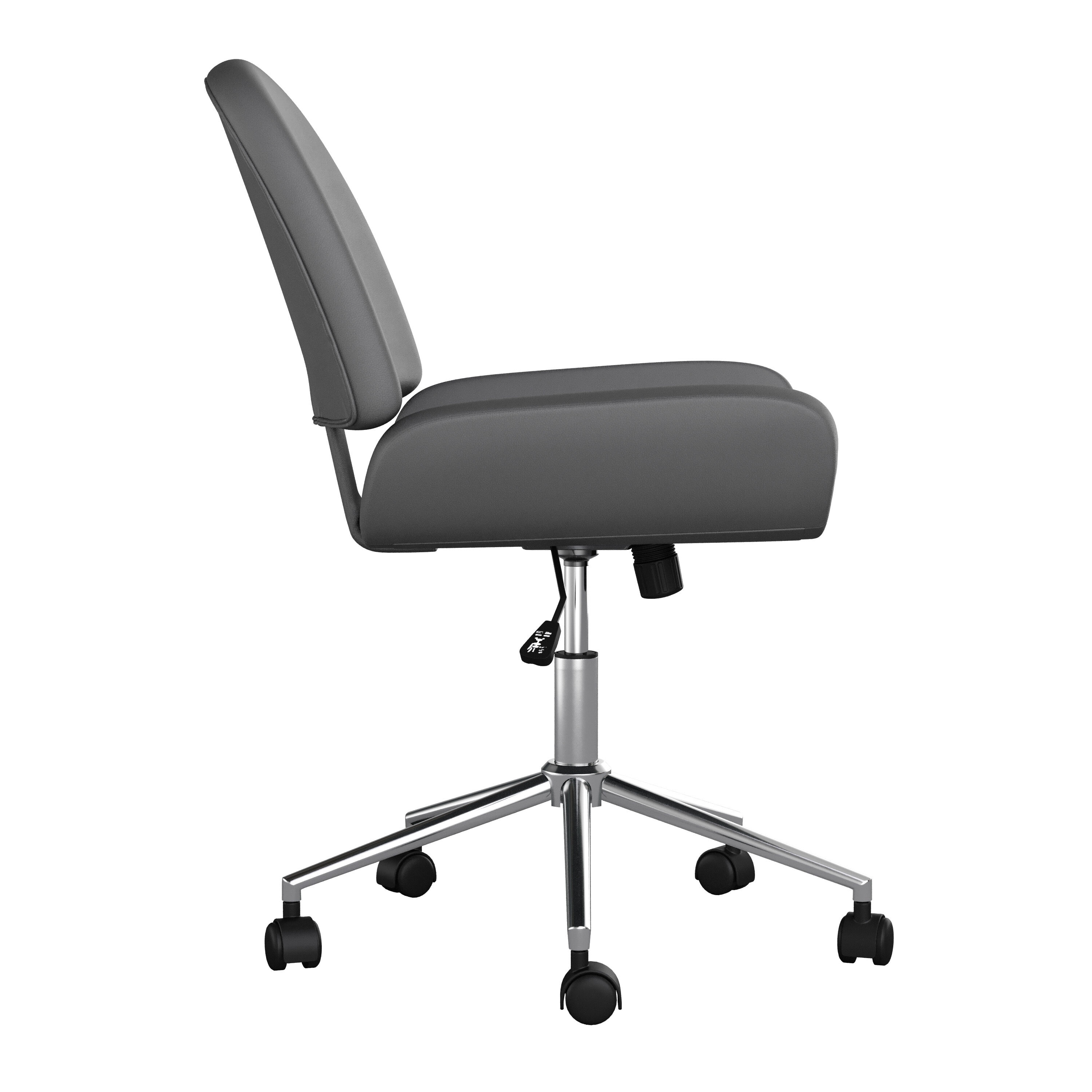 Gray Faux Leather Armless Swivel Office Chair with Polished Nickel Frame