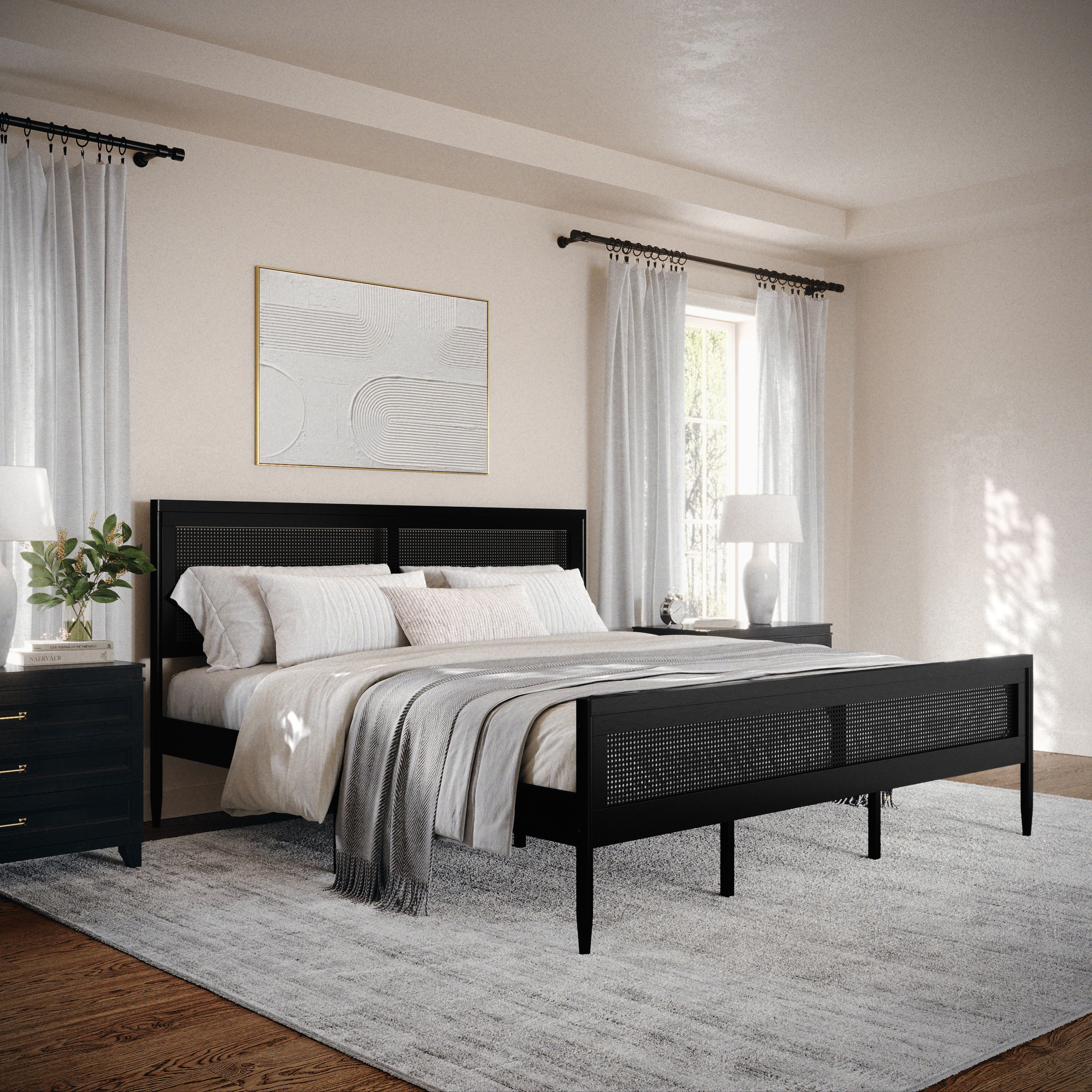 Martha Stewart 196861148835 Jax Black King Wood Platform Bed