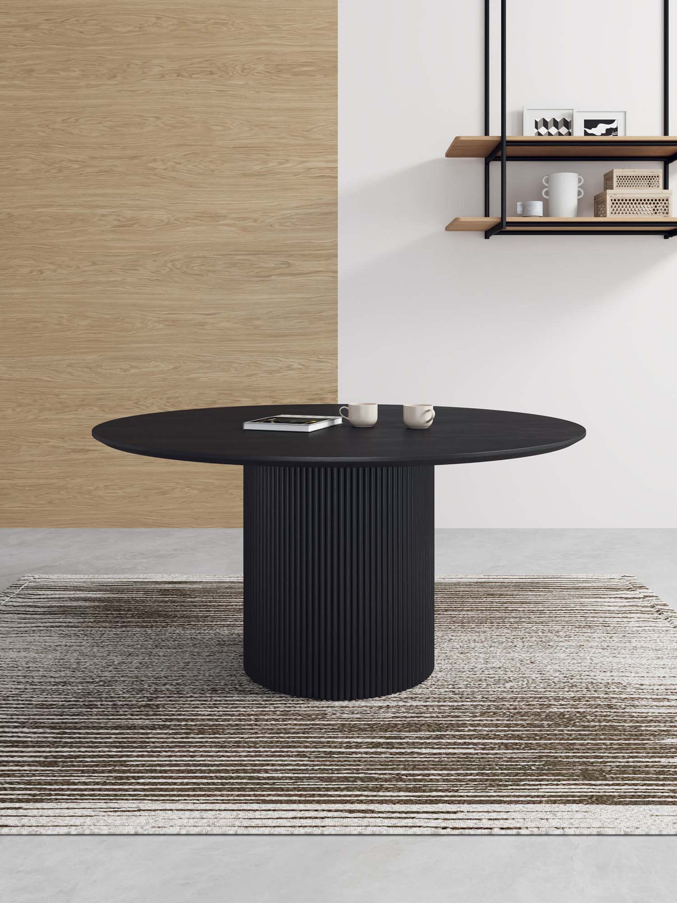 Manhattan Comfort DT05-BK Black Round Contemporary/Modern Dining Table, Wood with Black Wood Pedestal Base 59.05-in L x 29.52-in H