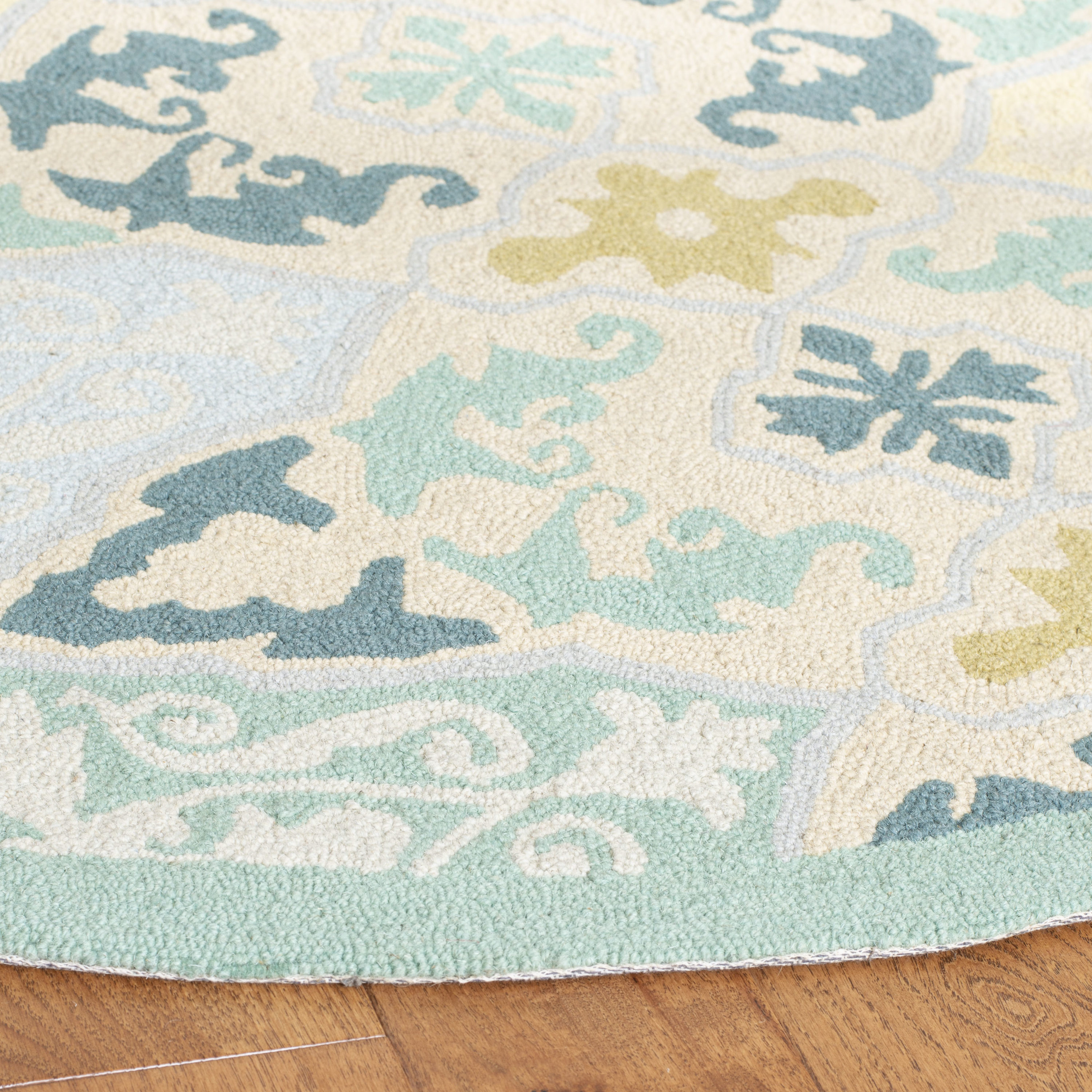 Ivory and Burgundy Handmade Wool Rectangular Area Rug