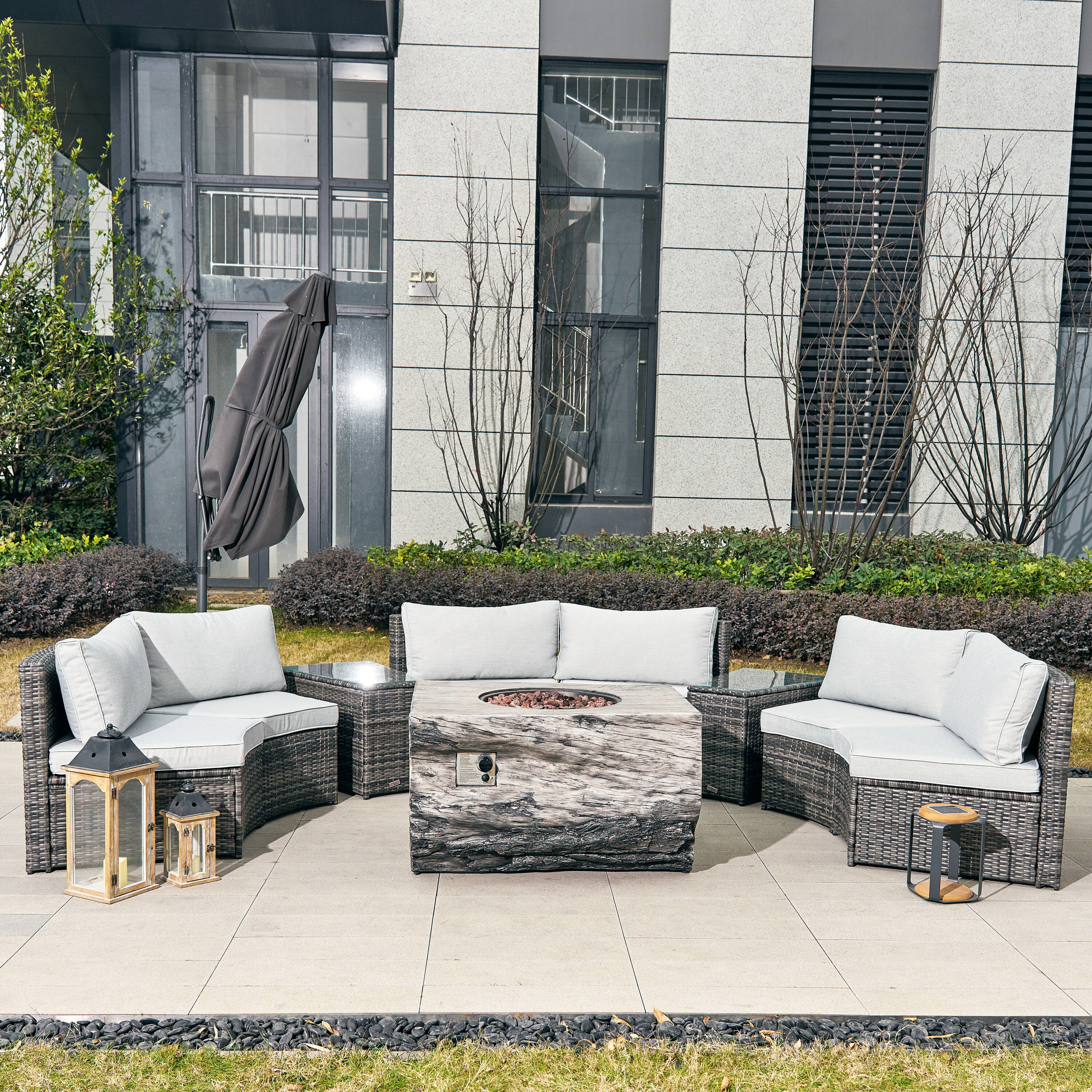 Direct Wicker DWS-1205B6S2T&2170G 9 -Piece Wicker 4 Patio Sofa Conversation Set with Gray Cushions