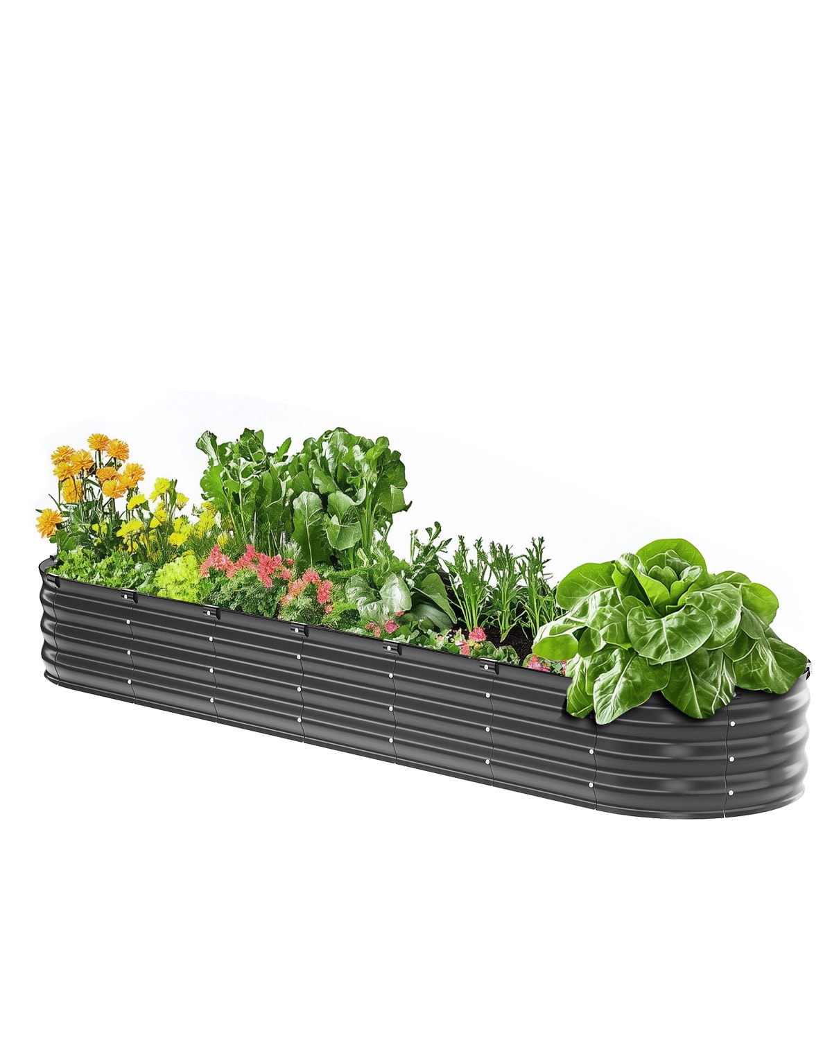 VEVOR SCJSYHZZCTYX06988V0 Metal Raised Garden Bed  8 x 2 x 1 ft Outdoor Galvanized Planter Box  with Open Bottom  Large Oval Planter Raised Bed for Gardening Vegetables  Flowers  Herbs  and Succulent Plants  Dark Gray