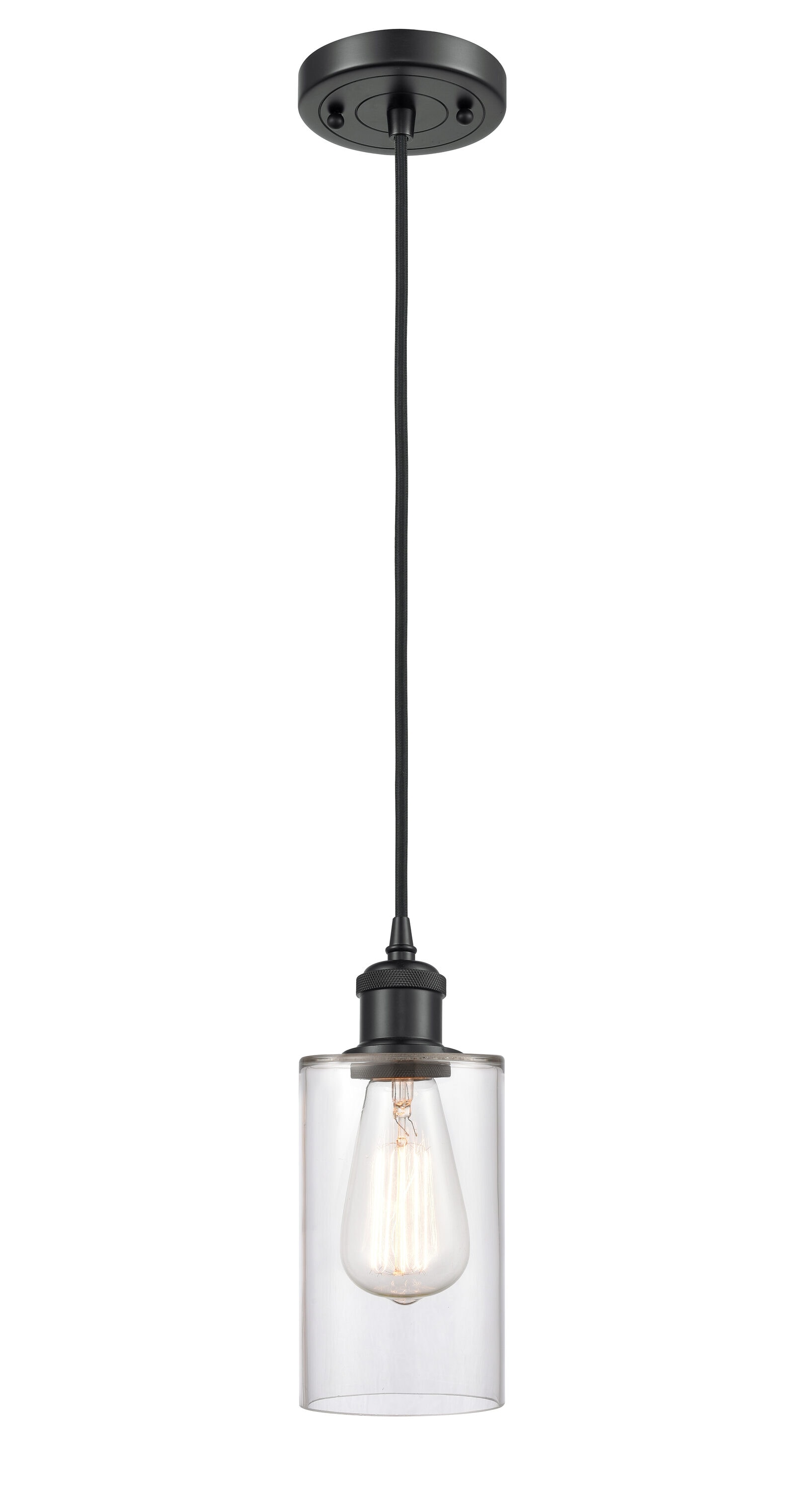 Innovations Lighting 516-1P-BK-G802 Clymer Matte Black Traditional Clear glass Cylinder Medium Hanging Pendant light