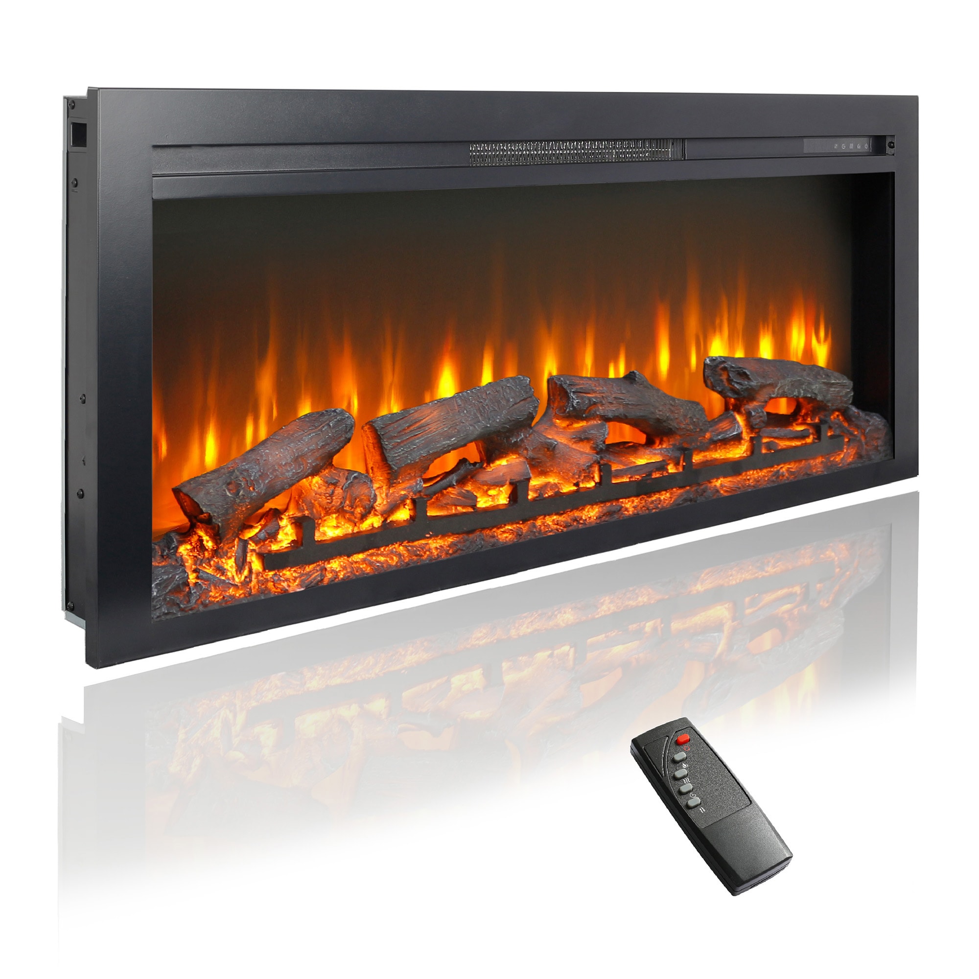 Fun Orange 44-in W Antique Black Wall mount Fan-forced Electric Fireplace with Remote Control Included