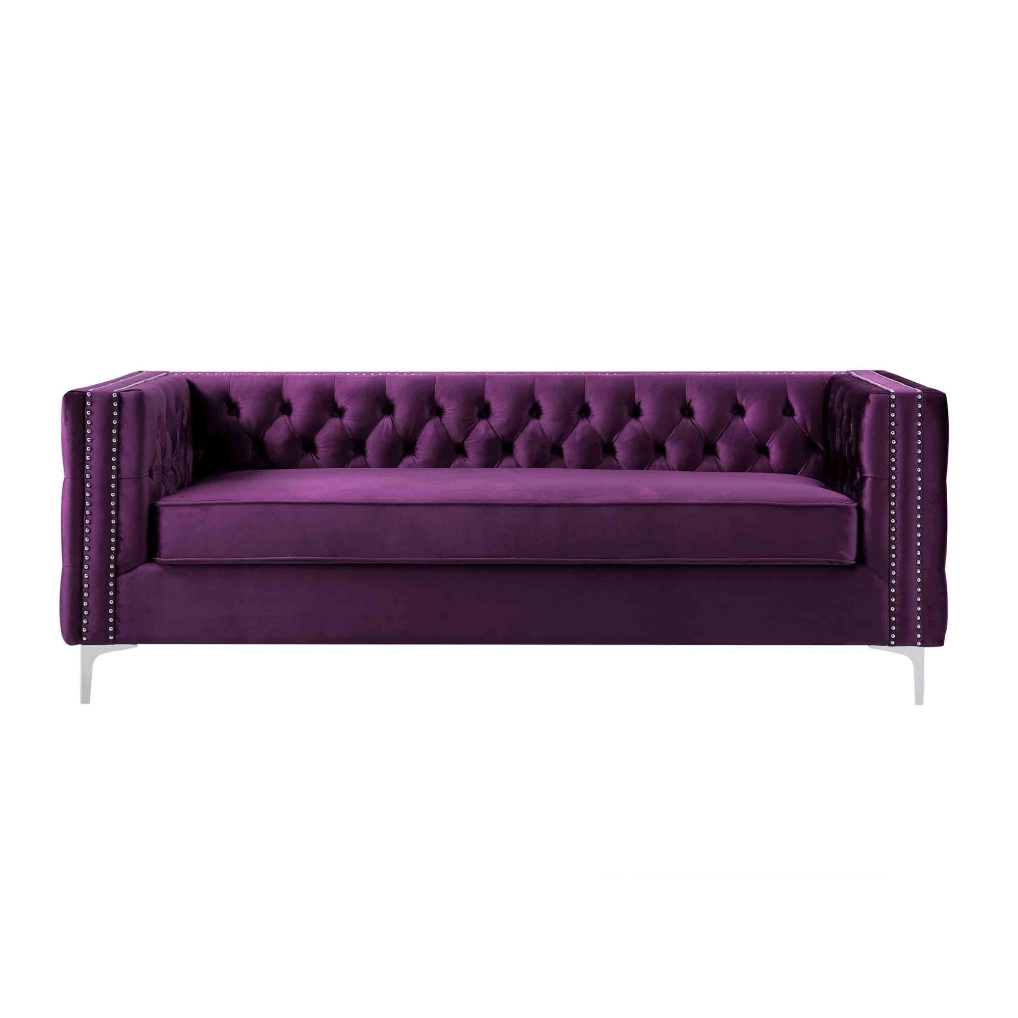 Inspired Home Olivia 34.5-in Glam Purple Velvet 3-seater Sofa in the ...