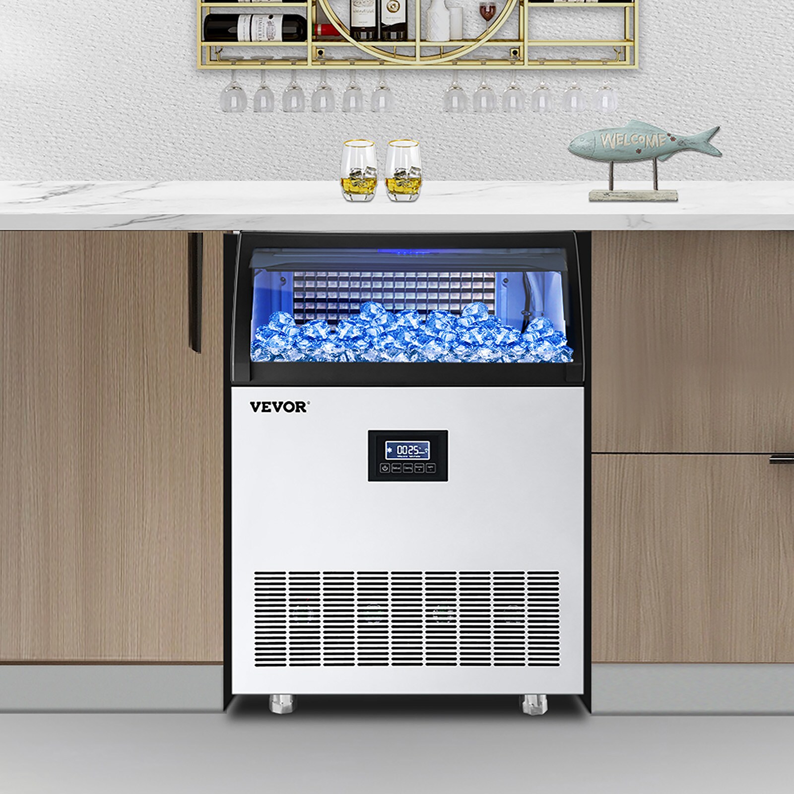 VEVOR 110V Commercial Ice Maker Machine 155LBS/24H, 530W Stainless Steel  Ice Machine with 33LBS Storage Capacity, 72 Ice Cubes Ready in 11-15Mins,  Includes Water Filter and Connection Hose