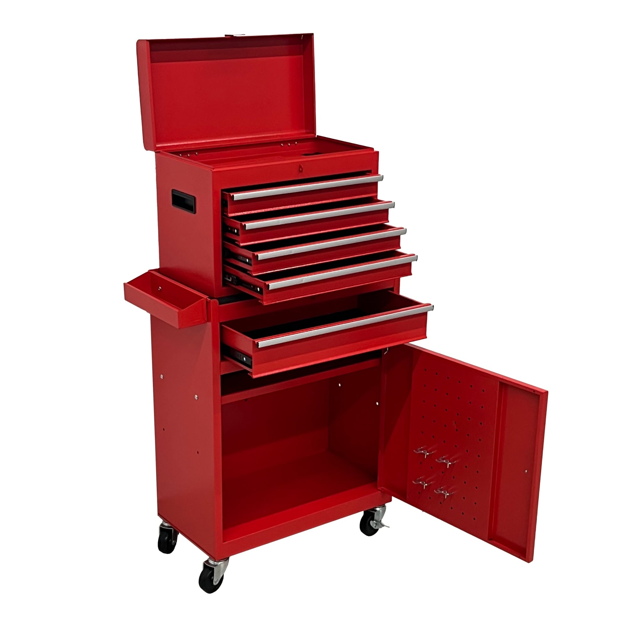 Lirago 5-Drawer Rolling Tool Chest Metal Tool Storage Cabinet with Detachable Top Sliding DrawersLockable Wheels and Lock-System Tool Cart Organizer for Garage Workshop Red