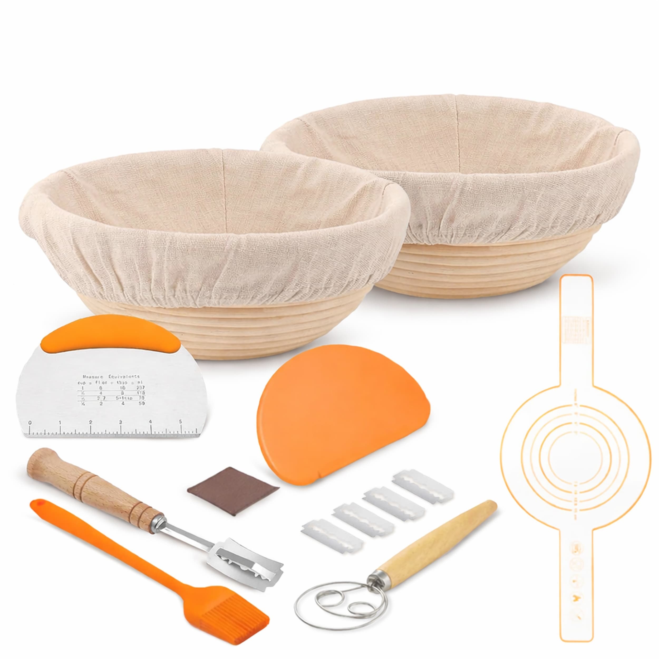 Cheer Collection  Two Piece Bread Proofing Basket Set with Essential Tools for Artisan Baking