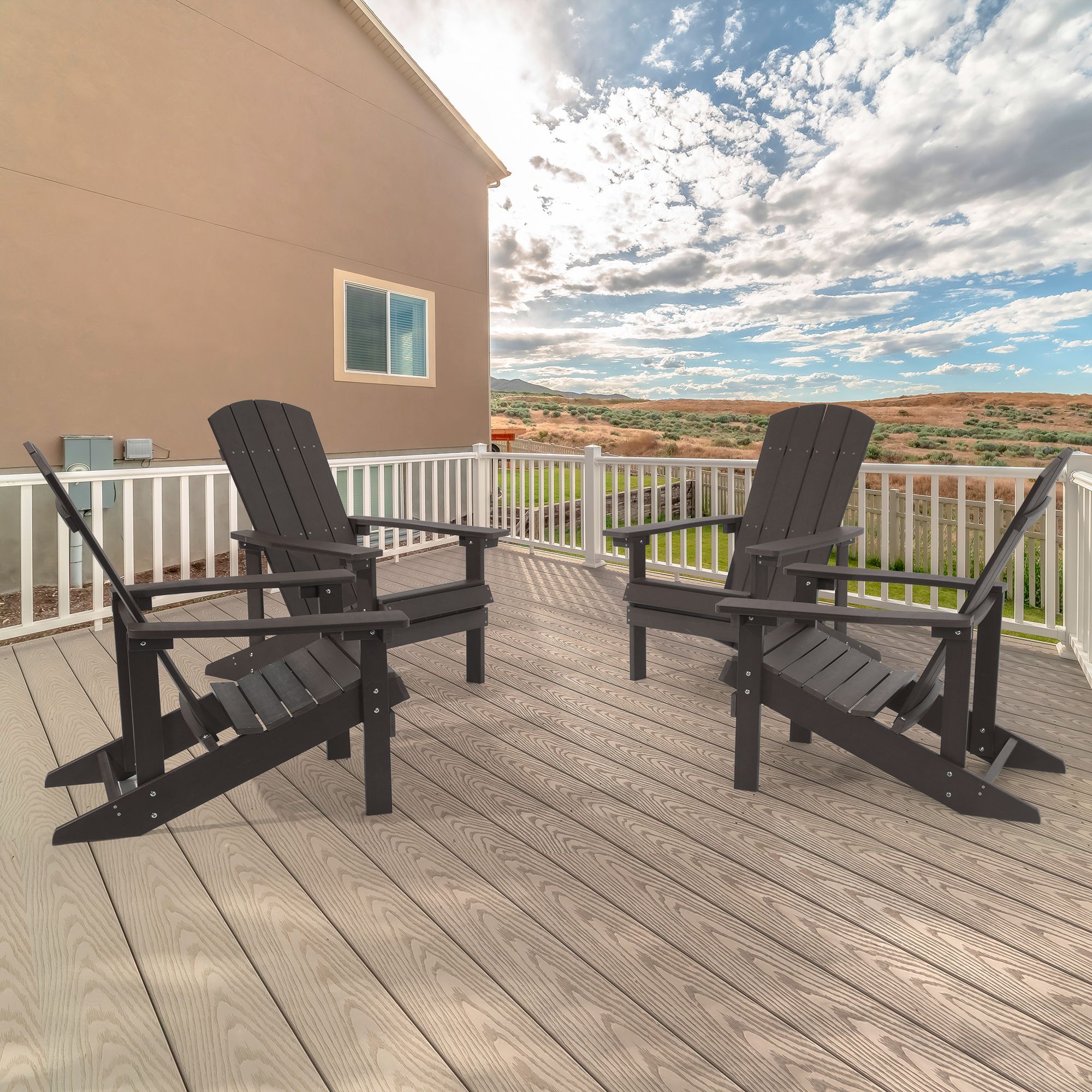 ACEGOSES LW-AC-02-BN-4 Adirondack Chair Set of 4 Coffee Brown HDPE Frame Stationary Adirondack Chair with Slat Seat