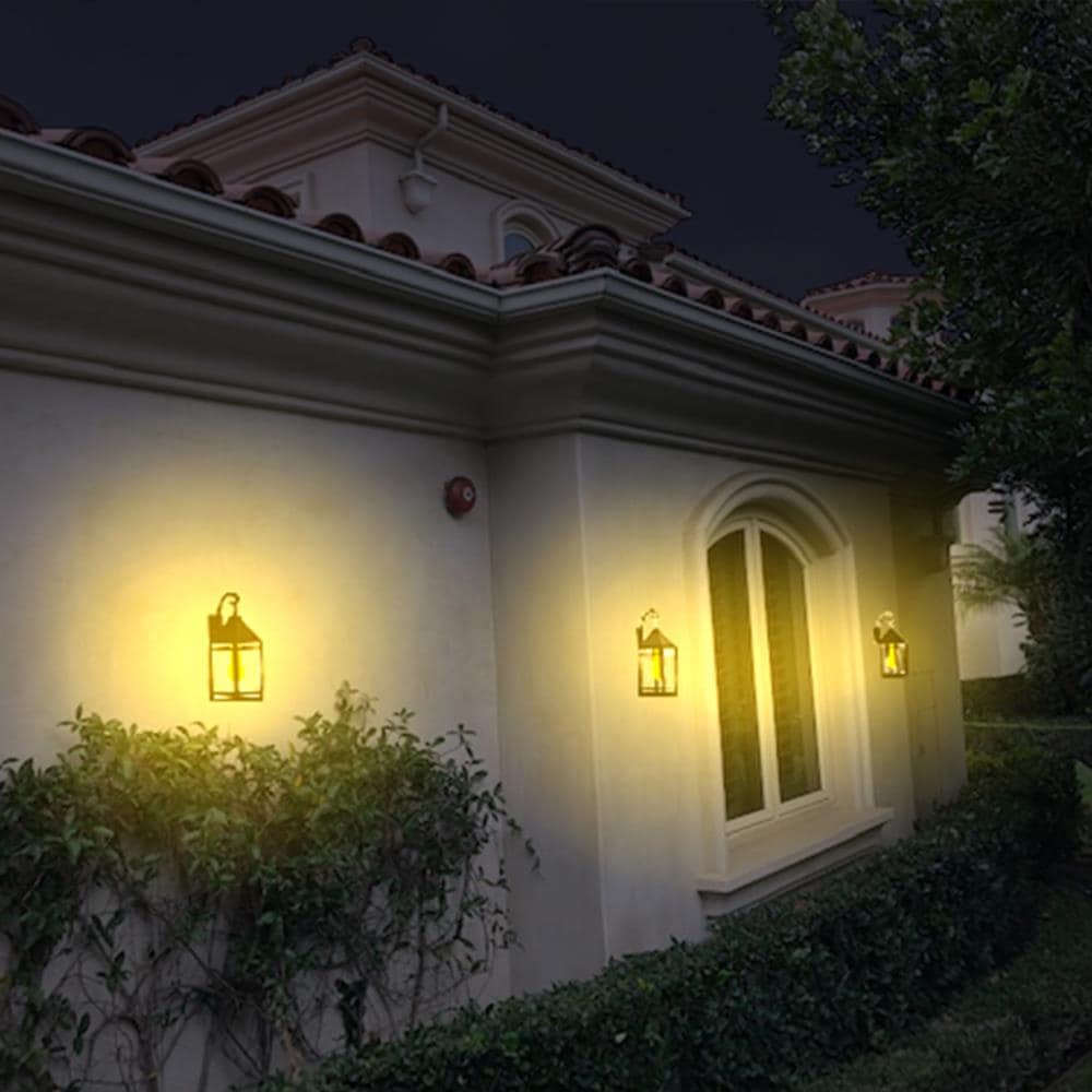 Black Solar LED Hanging Lantern with Wall Bracket