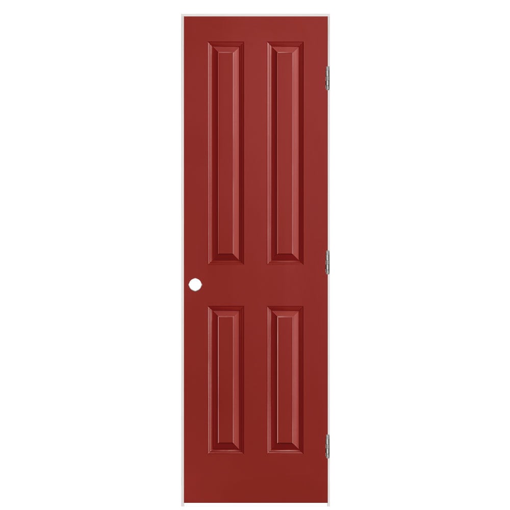 Masonite 1316354 24-in x 80-in Barn Red Hollow core 4 panel square Left hand Smooth Prefinished Molded composite Flat Jamb Single Prehung Interior Door