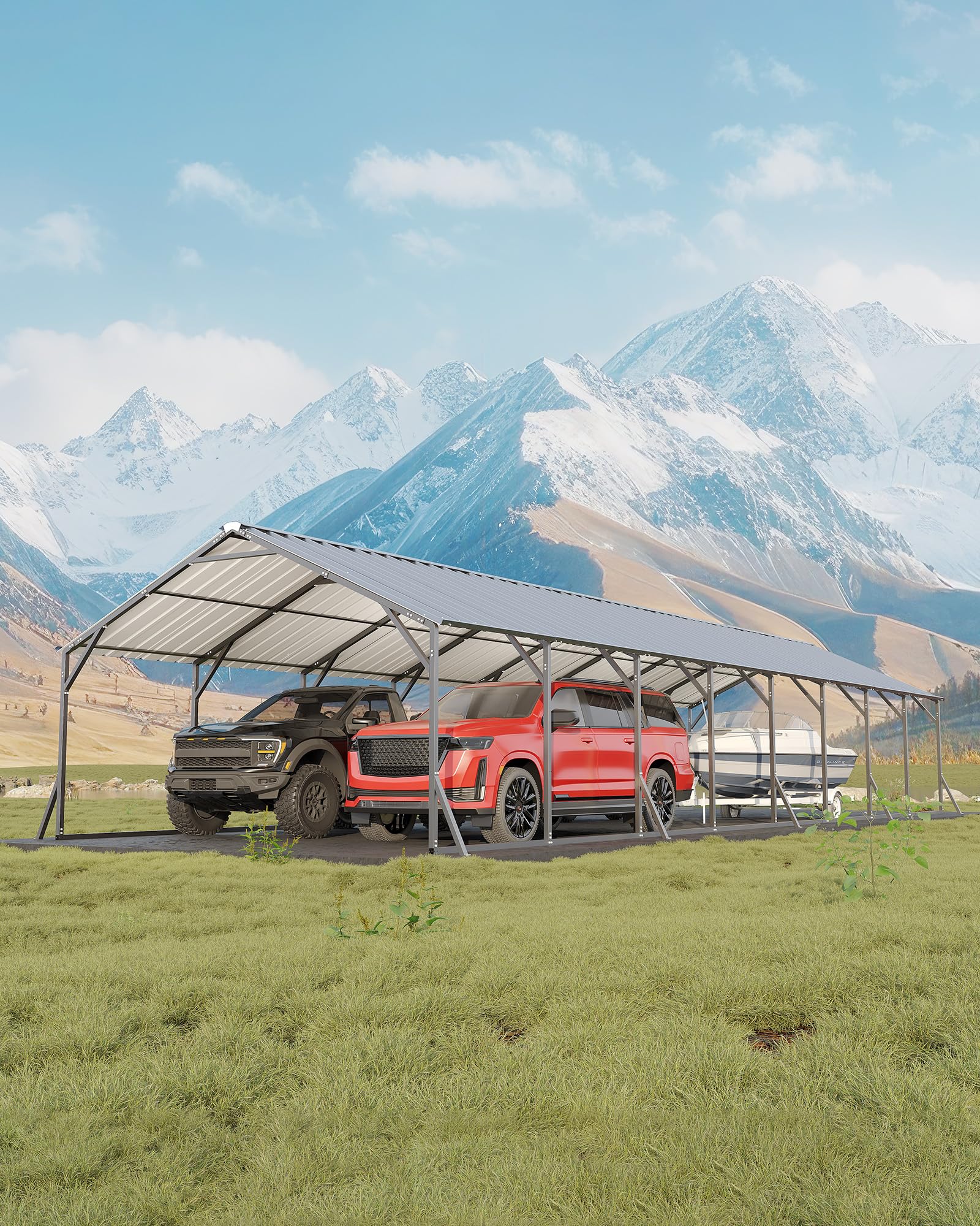 Garvee - 20x40x12 Ft Heavy Duty Metal Carport With Vertical Roof All Weather Permanent Shelter Fo...