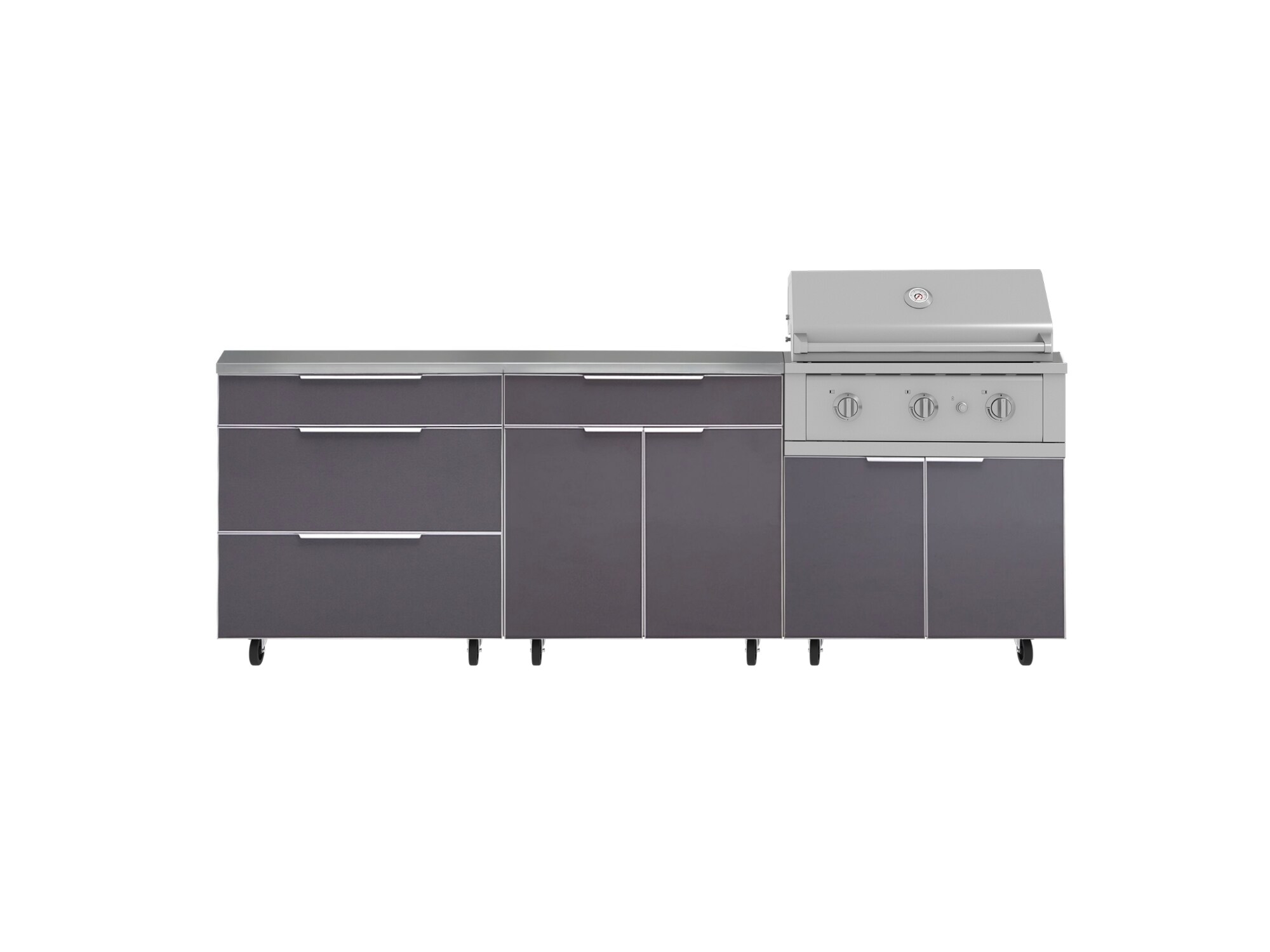 NewAge Products Aluminum Slate Gray Set With Casters 5 -Piece 97-in W x 24-in D x 47.1-in H Modular Outdoor Kitchen Set 3 Burners #72639