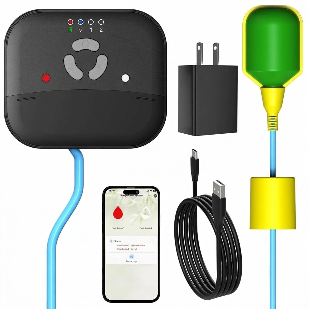 Etokfoks  WiFi Indoor Outdoor Basement Water Sensor High Low Level Alarm White Plug in 1 Pack