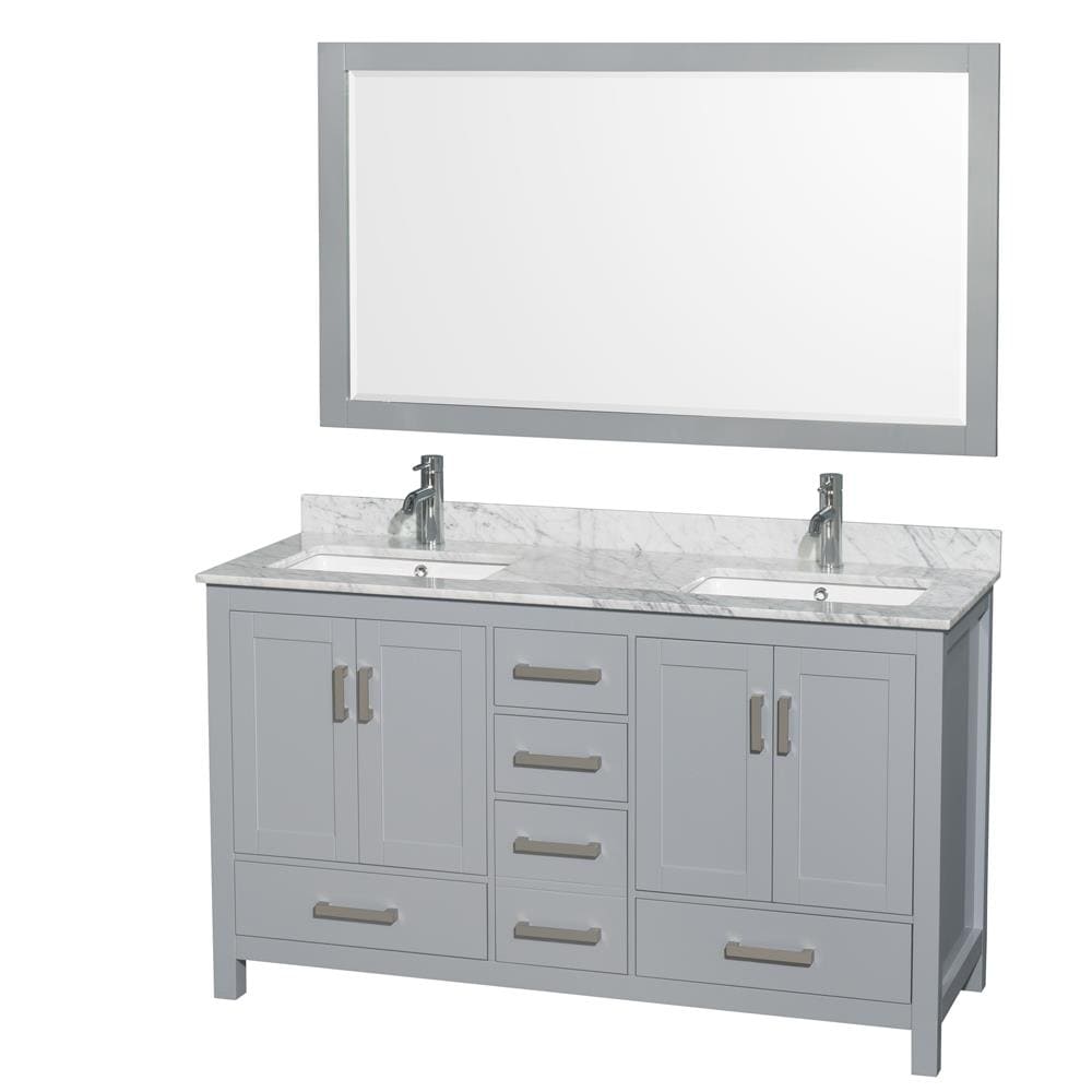 Wyndham Collection Sheffield 60-in Espresso Double Sink Bathroom Vanity with White Carrara Marble Natural Marble Top (Mirror Included)