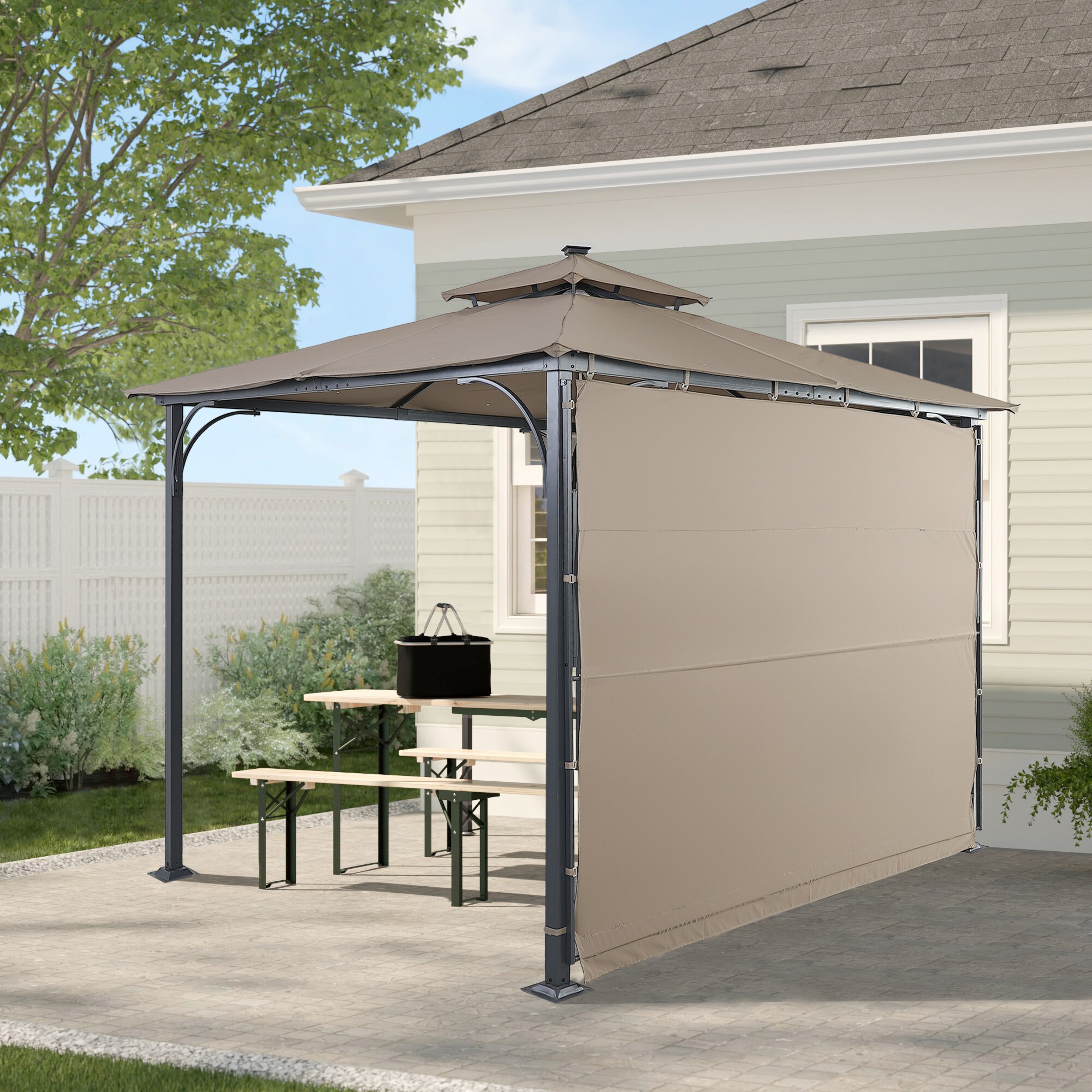 ModernLuxe L-WF280541AAD 8.66-ft x 9.8-ft Patio 9.8ft.L x 9.8ft.W Gazebo Brown with Soft Top Roof (Screen Included)