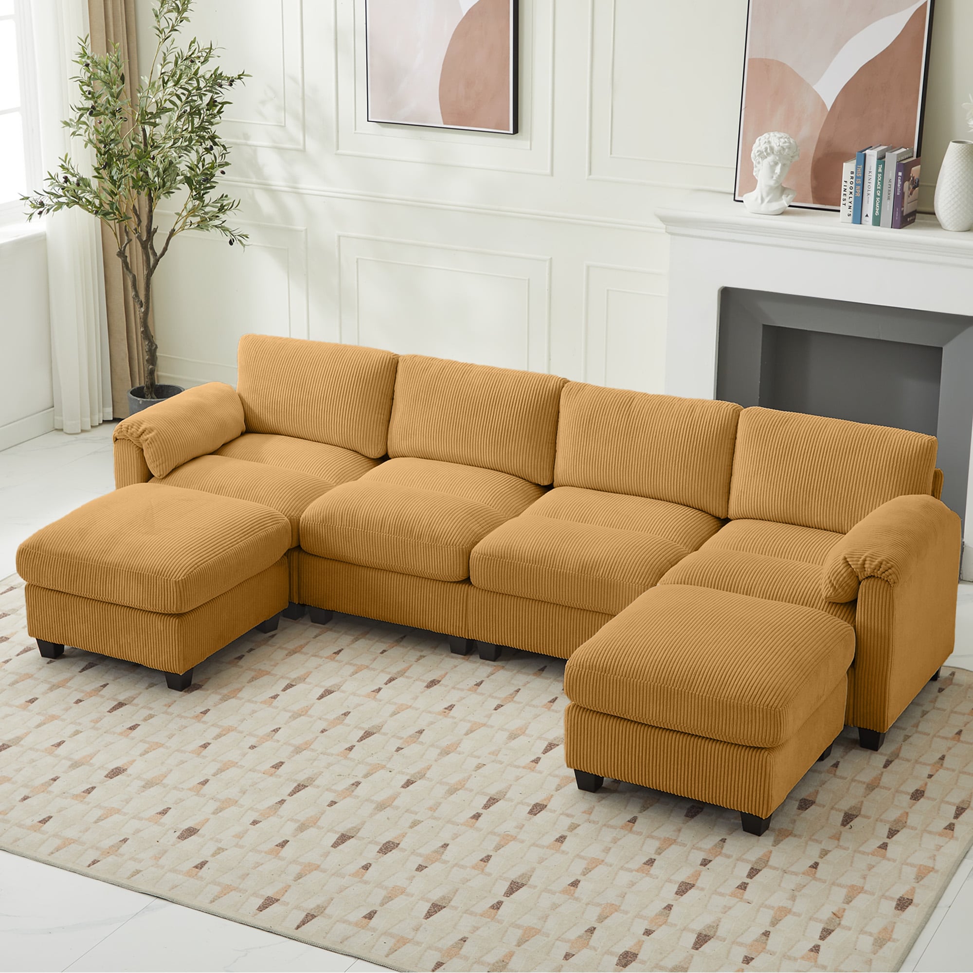 VOUA SAF-DXDRZJ4-YE1 115-in Casual Yellow Sectional