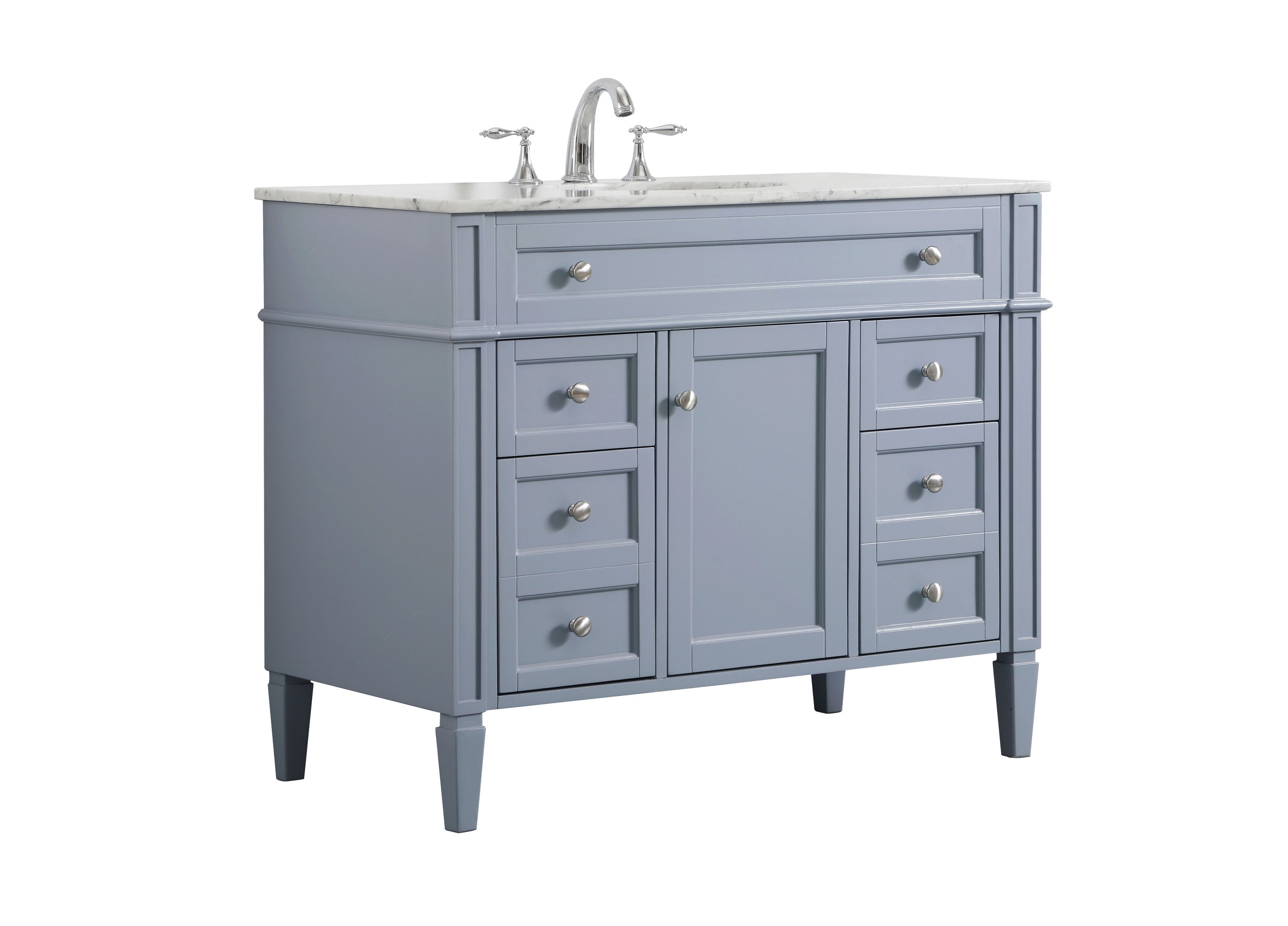 Gray Solid Wood and Marble Single Bathroom Vanity with Porcelain Sink