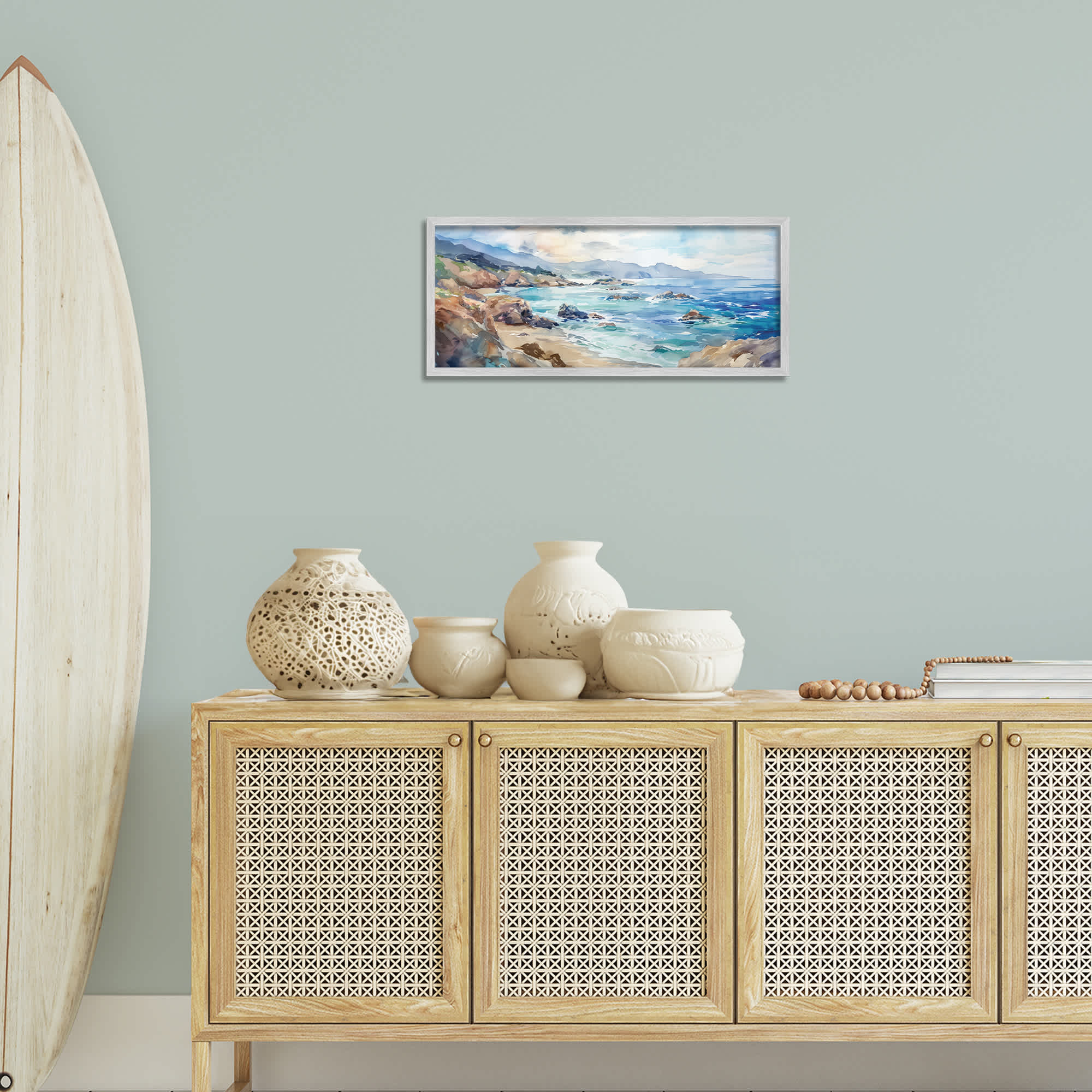 Stupell Industries Blue Toned Beach Edge Gray Framed Giclee Art By ...