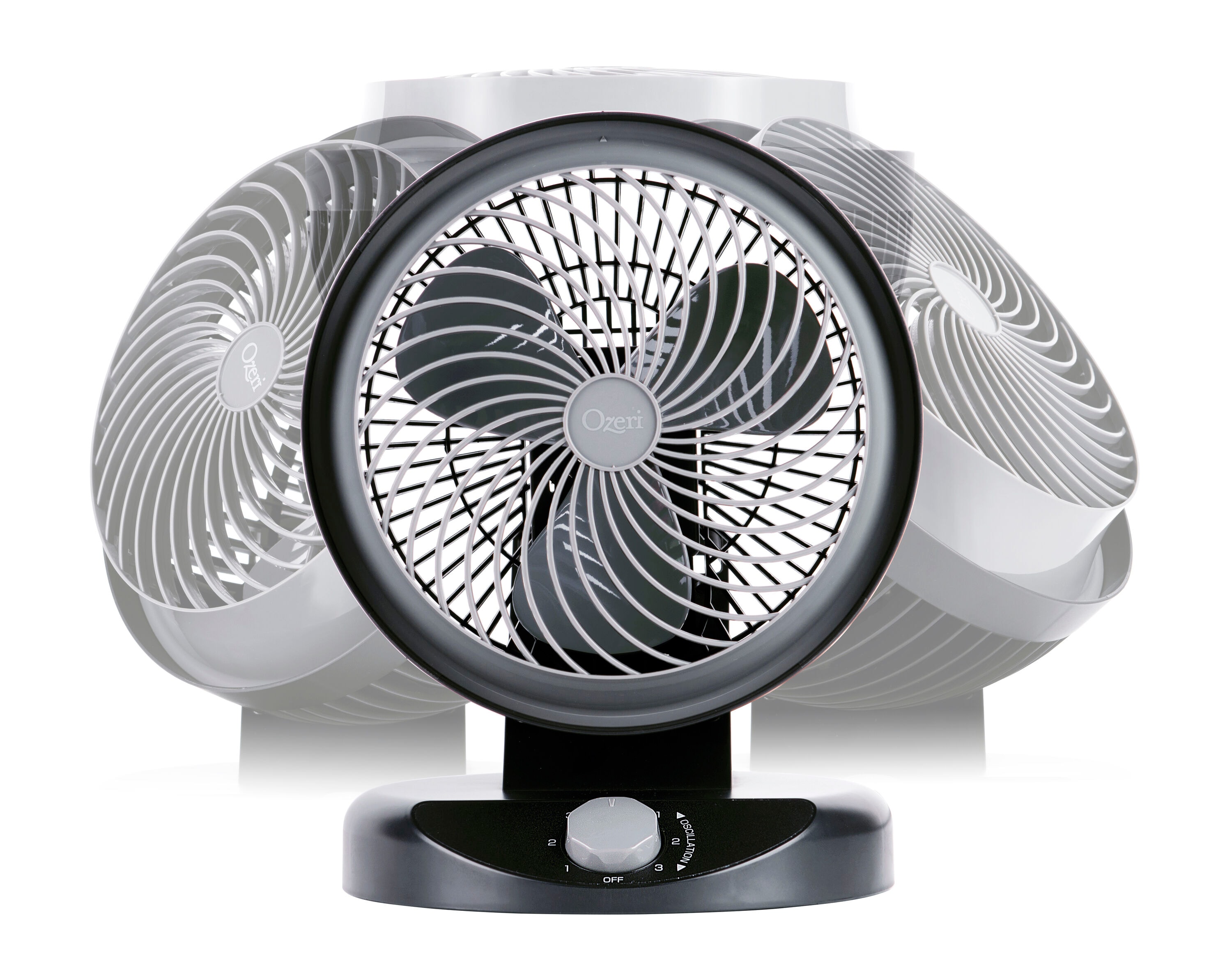 Ozeri 10-in 100-Volt 3-Speed Indoor Gray Oscillating Desk Fan in 