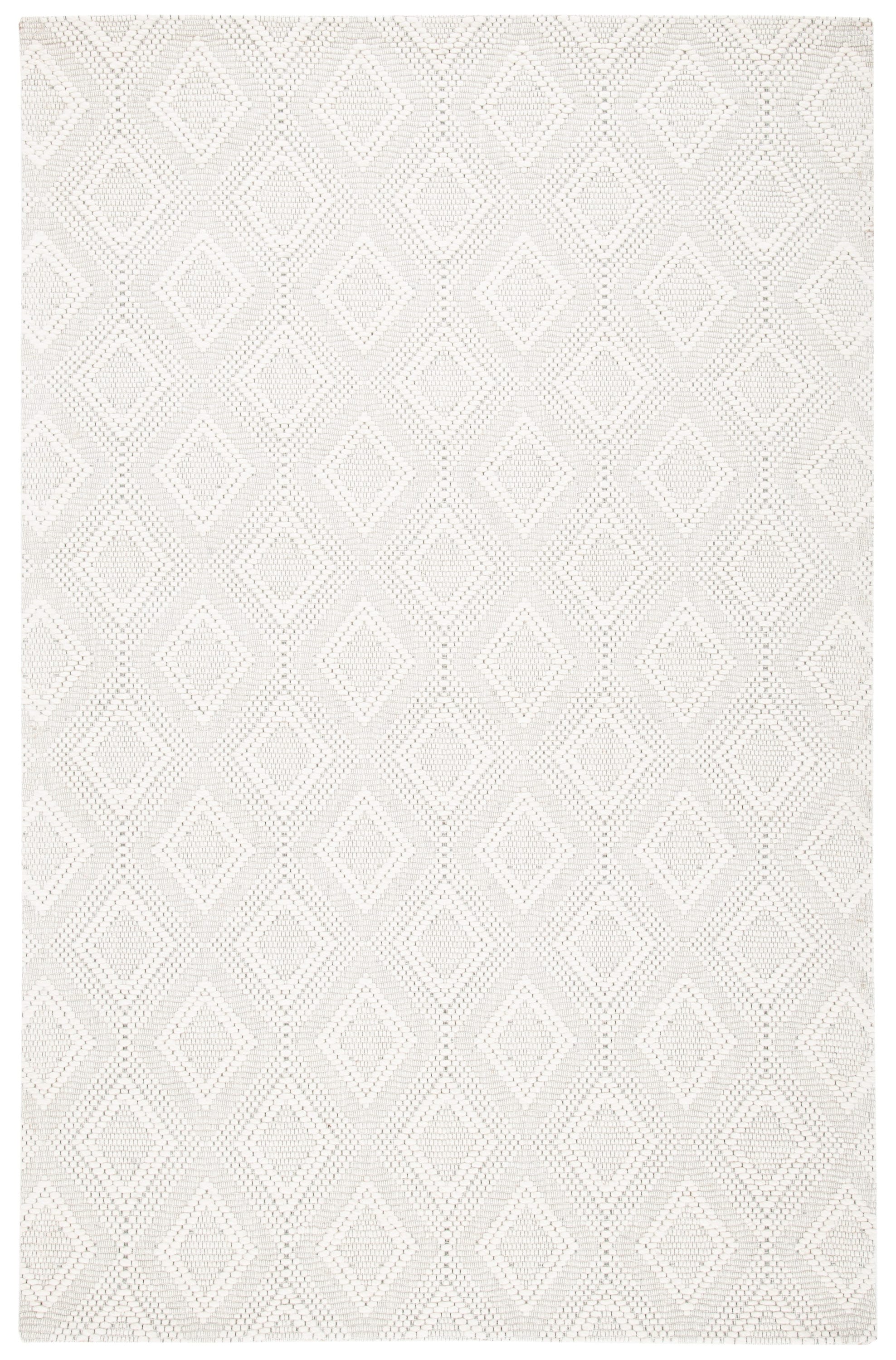 Ivory Diamond Pattern Handwoven Wool Area Rug, 3' x 5'