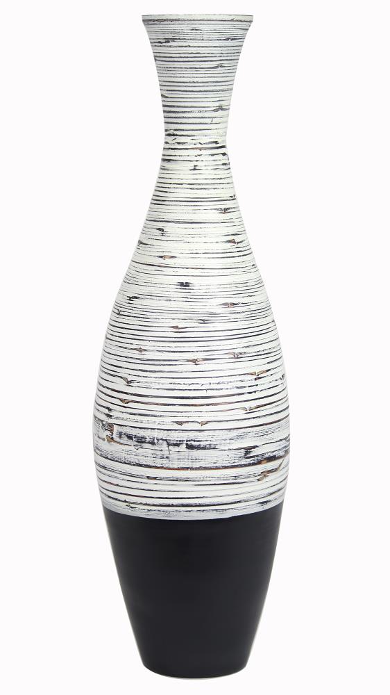 HomeRoots 36-in Spun Bamboo Floor Vase Distressed White and Matte Black at Lowes.com