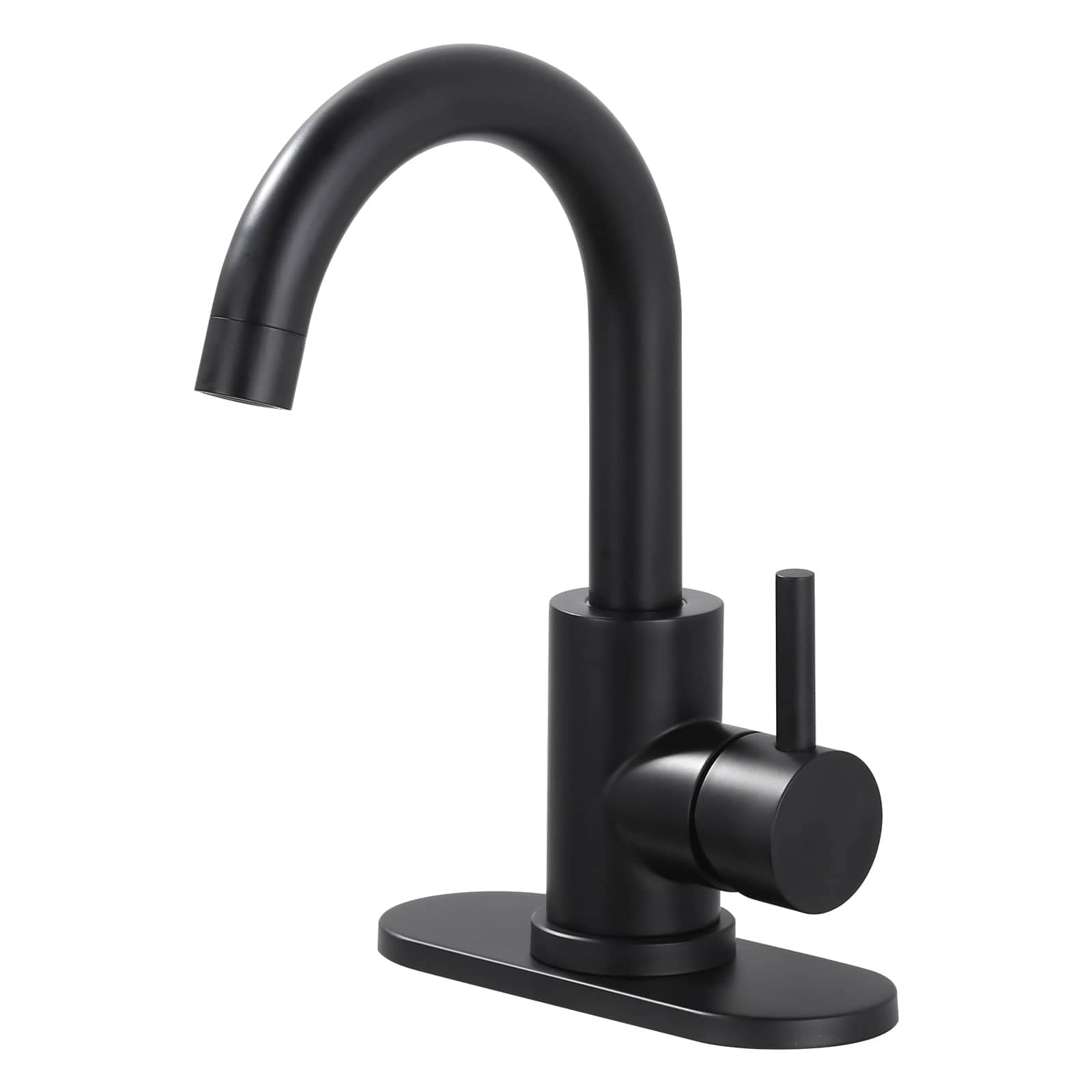 ARCORA Single Hole Single Handle Stainless Steel Bar Faucet with Swivel Spout and Deckplate in Matte Black