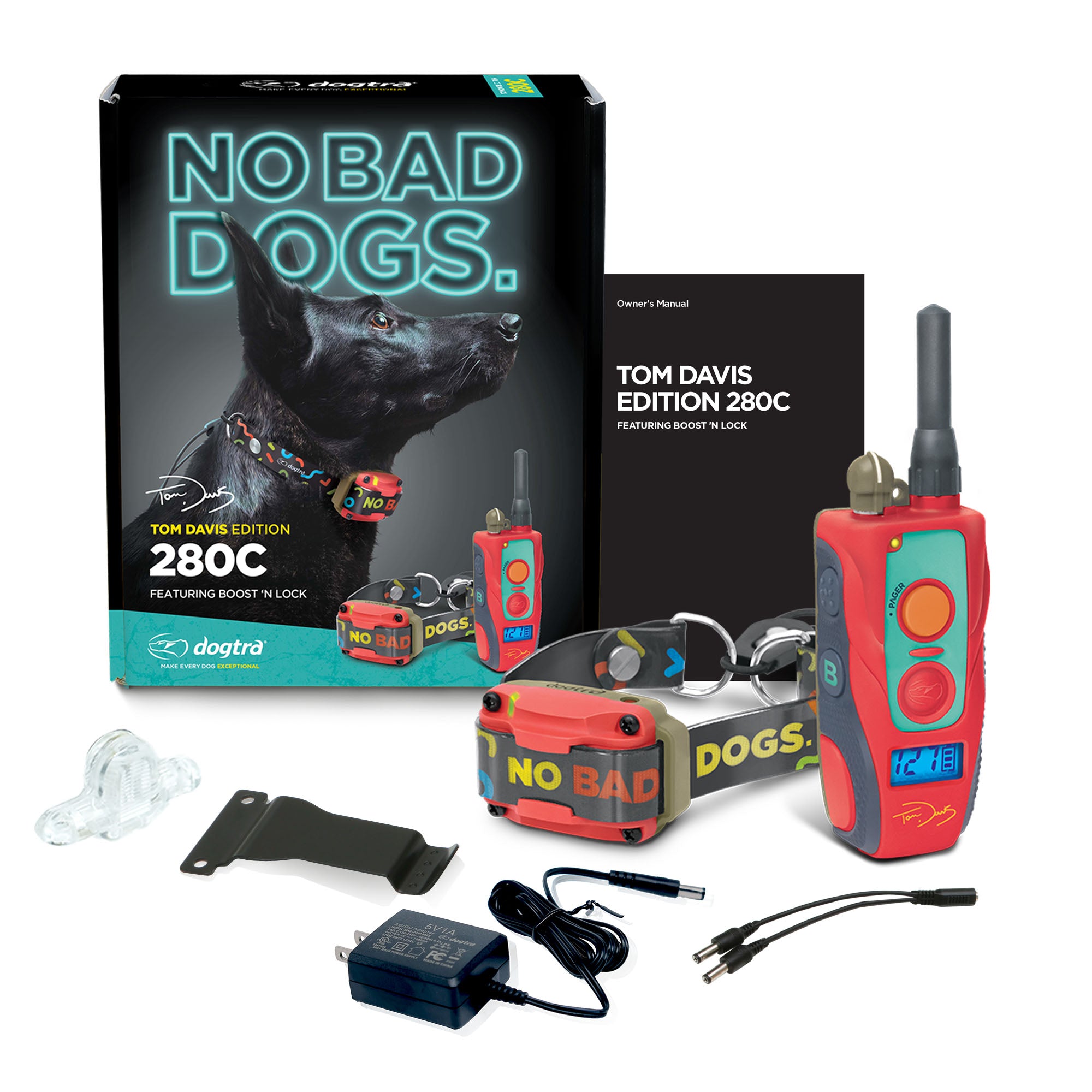 Dogtra  E-Collar Tom Davis 280C Boost and Lock Waterproof 1/2-Mile Range Dog Training Collar with Remote Rechargeable 127 Levels Vibration Bungee No Bad Dogs Trainer for Small Medium Large Dogs