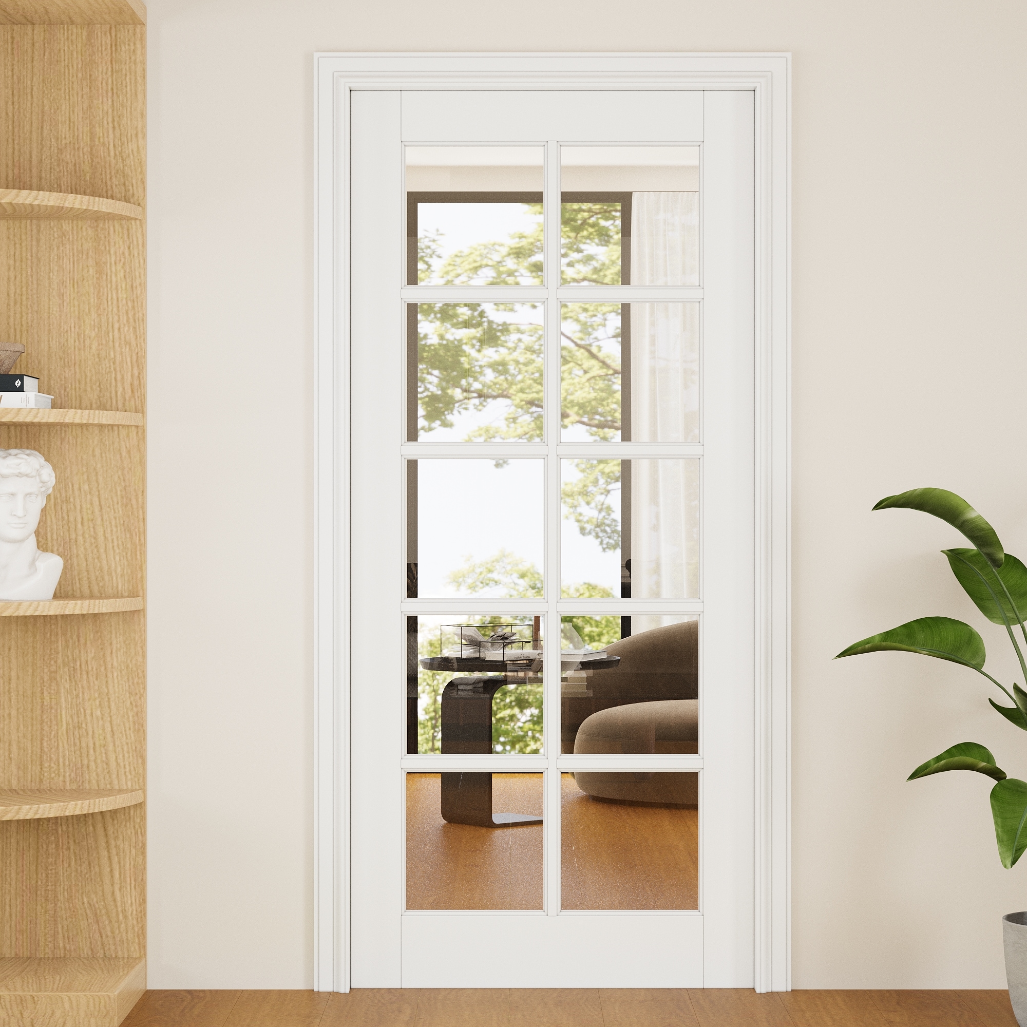 JUJUBON IN-SLABFM-SGCL-36 Traditional  36-in x 80-in White MDF Full lite Clear glass Interior French Door
