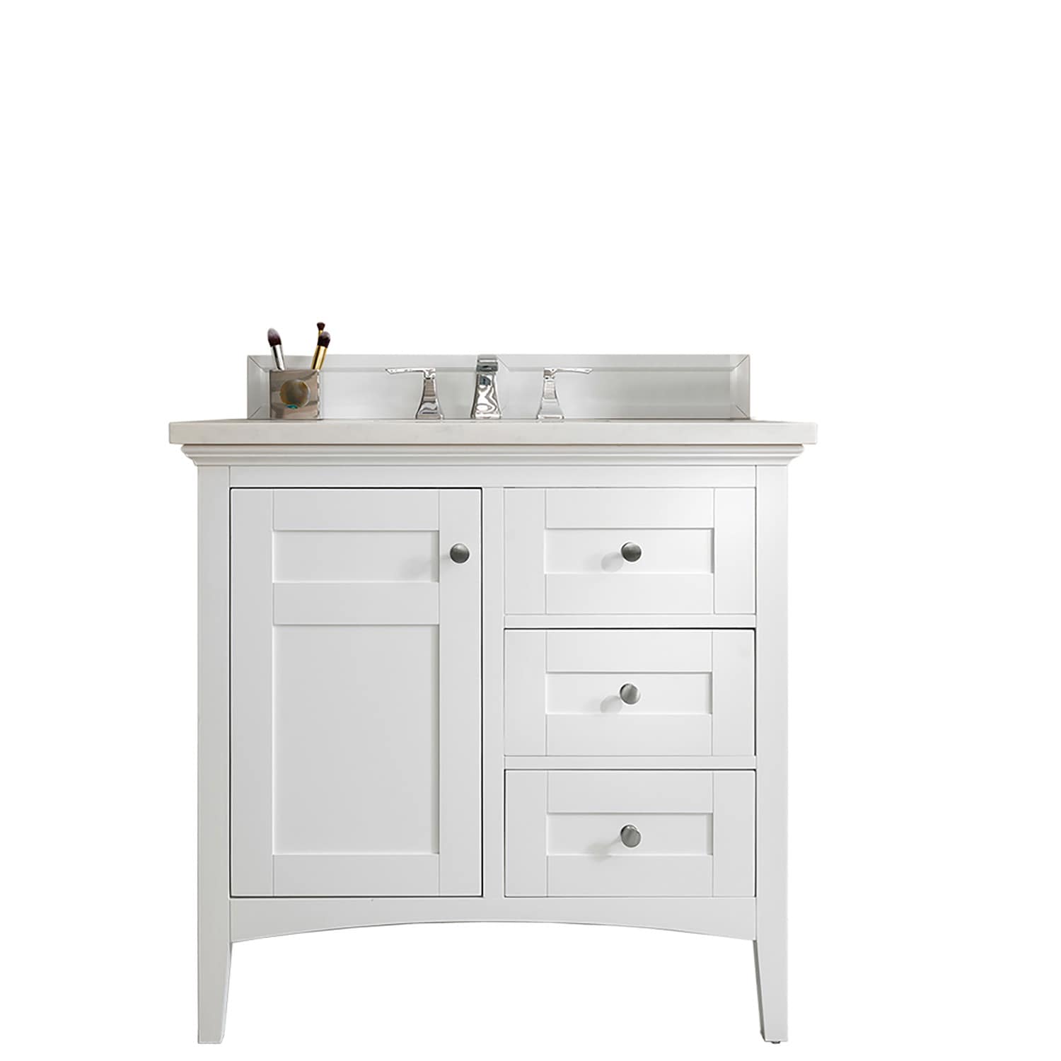 James Martin Vanities 527-V36-BW-3CAR Palisades 36-in Bright White Undermount Single sink Bathroom Vanity with Carrara Marble Marble Top