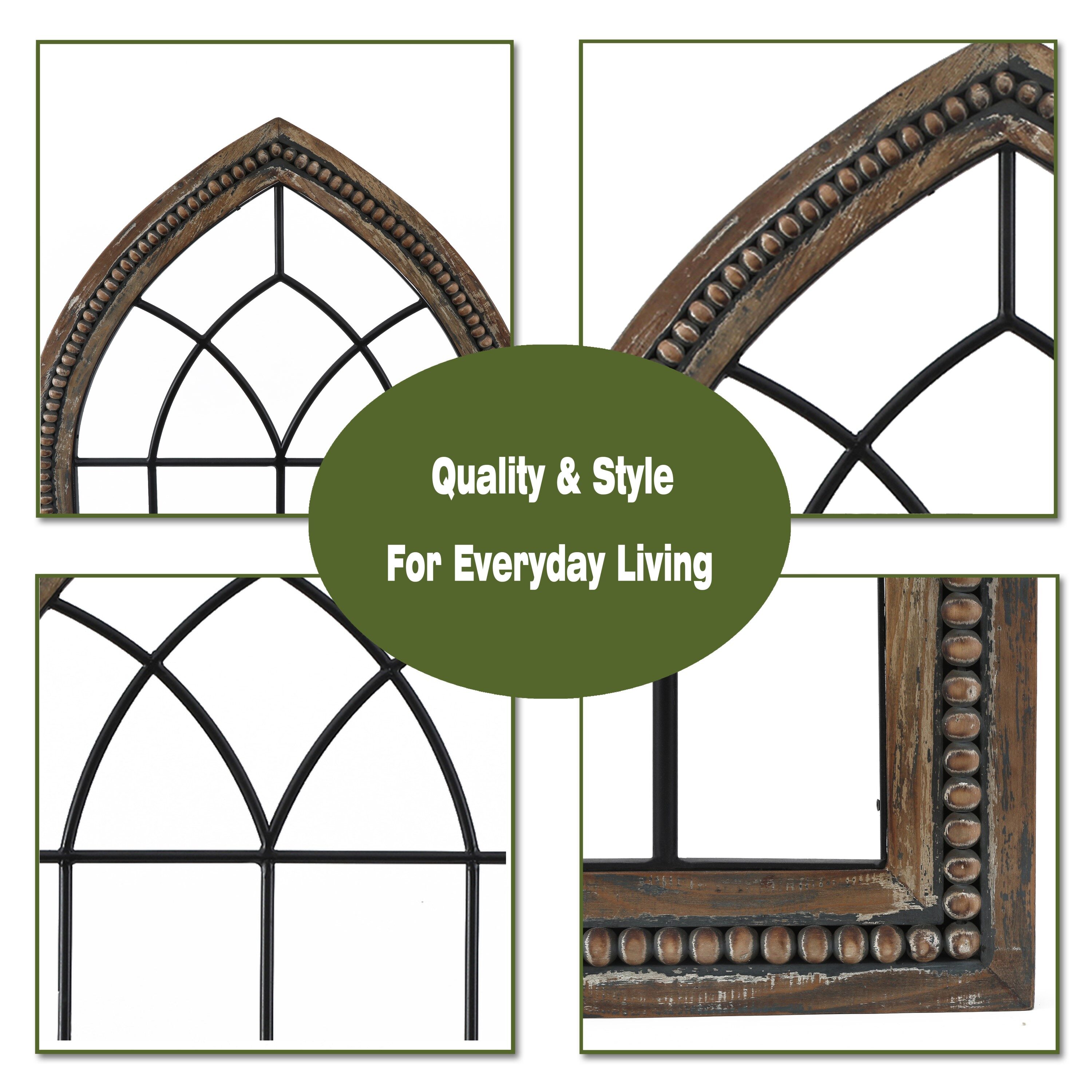 Rustic Brown Wood and Black Metal Cathedral Wall Decor